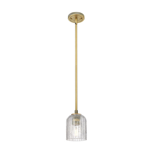 Innovations Crown Point 5in 1-Light Pendant | Industrial Brushed Brass and Clear Glass | Kitchen Island & Dining Room | Model 434-1S-BB-G559-5CL