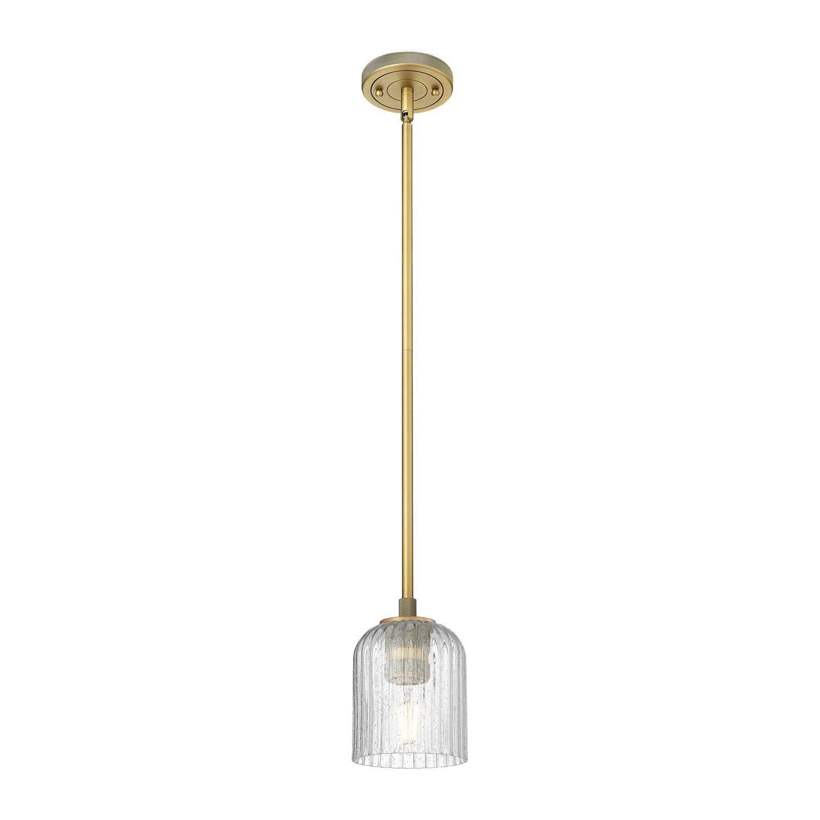 Innovations Crown Point 5in 1-Light Pendant | Industrial Brushed Brass and Seedy Glass | Kitchen Island & Dining Room | Model 434-1S-BB-G559-5SDY