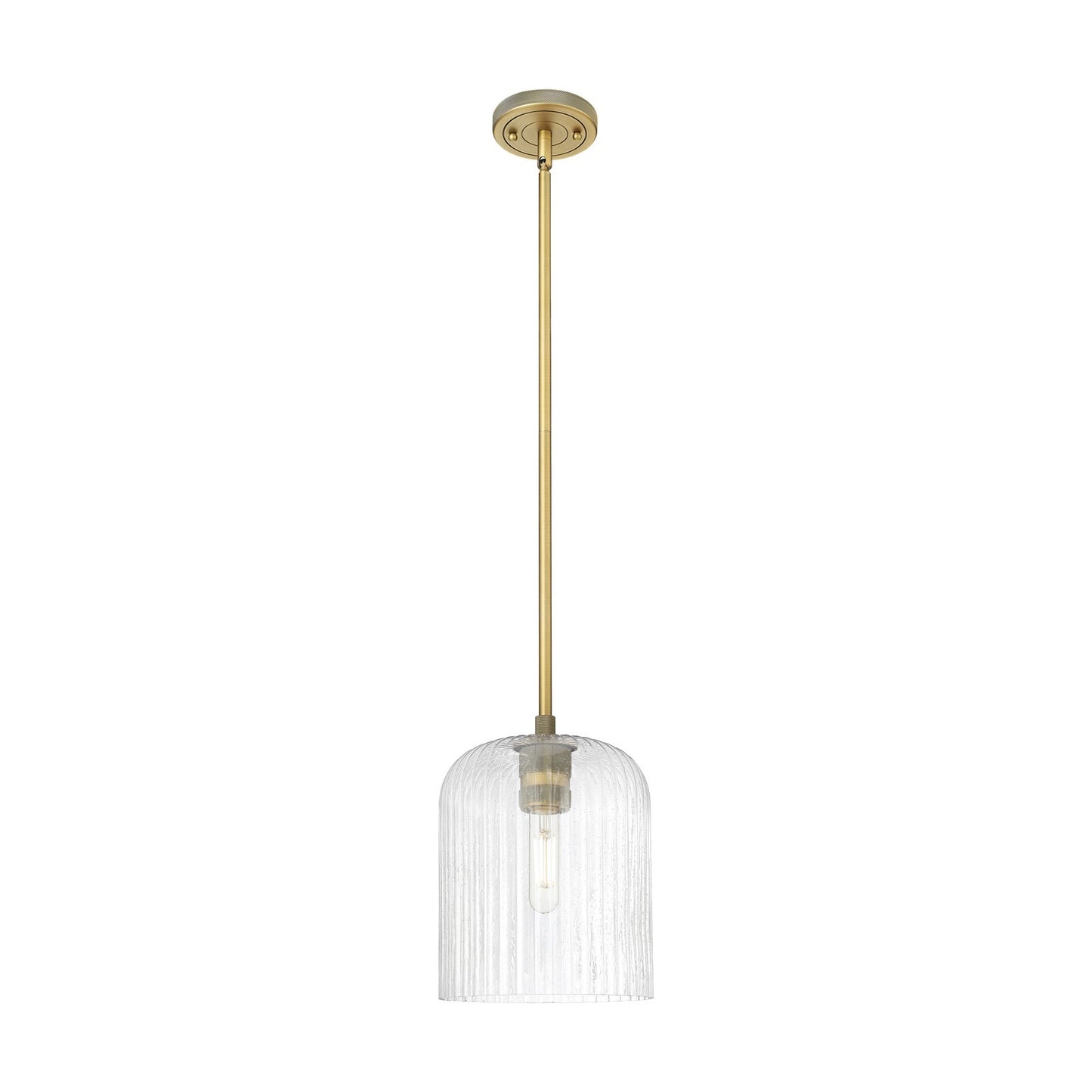Innovations Crown Point 8in 1-Light Pendant | Industrial Brushed Brass and Seedy Glass | Kitchen Island & Dining Room | Model 434-1S-BB-G559-8SDY