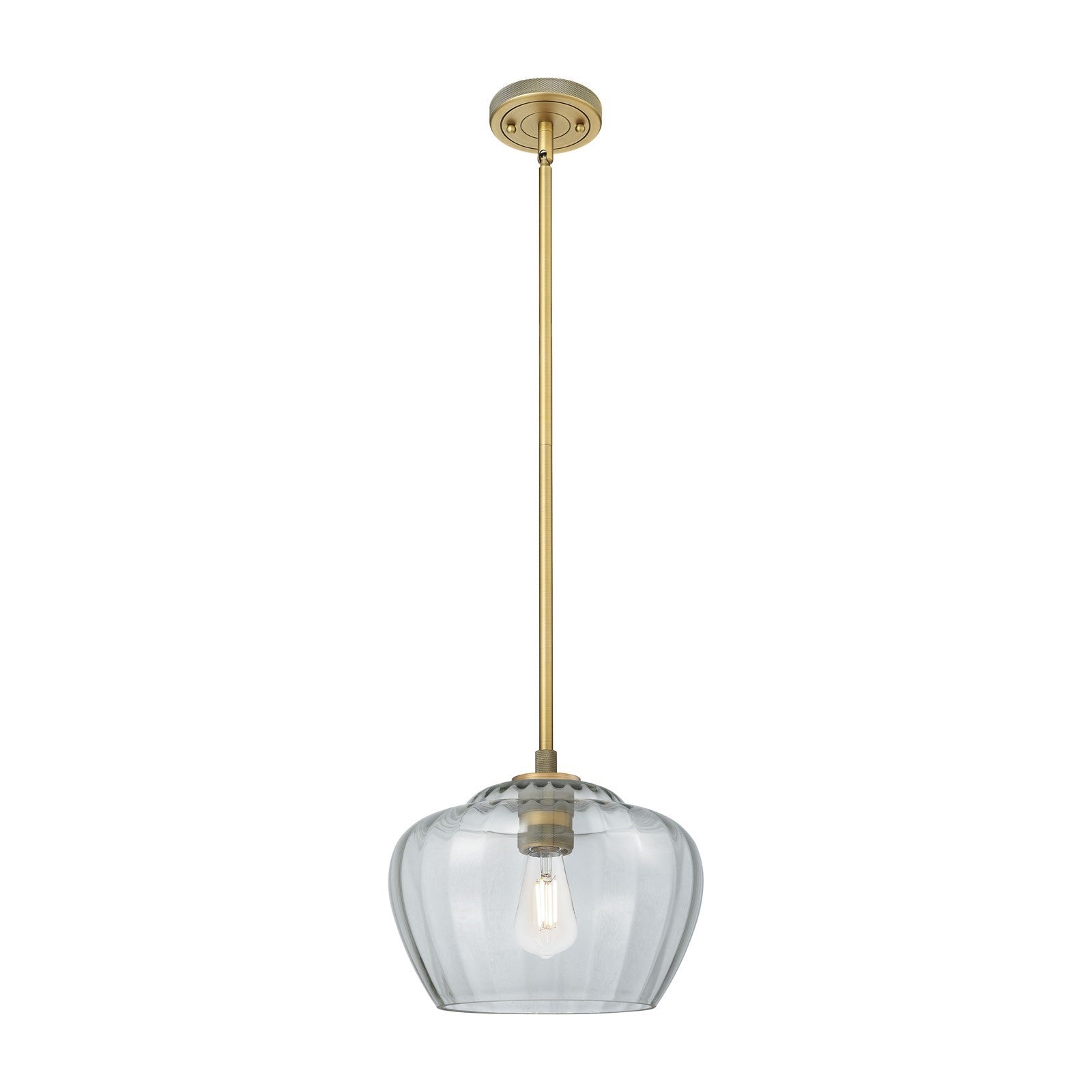 Innovations Fenton 11in 1-Light Pendant | Industrial Brushed Brass and Clear Glass | Kitchen Island & Dining Room | Model 434-1S-BB-G92-L