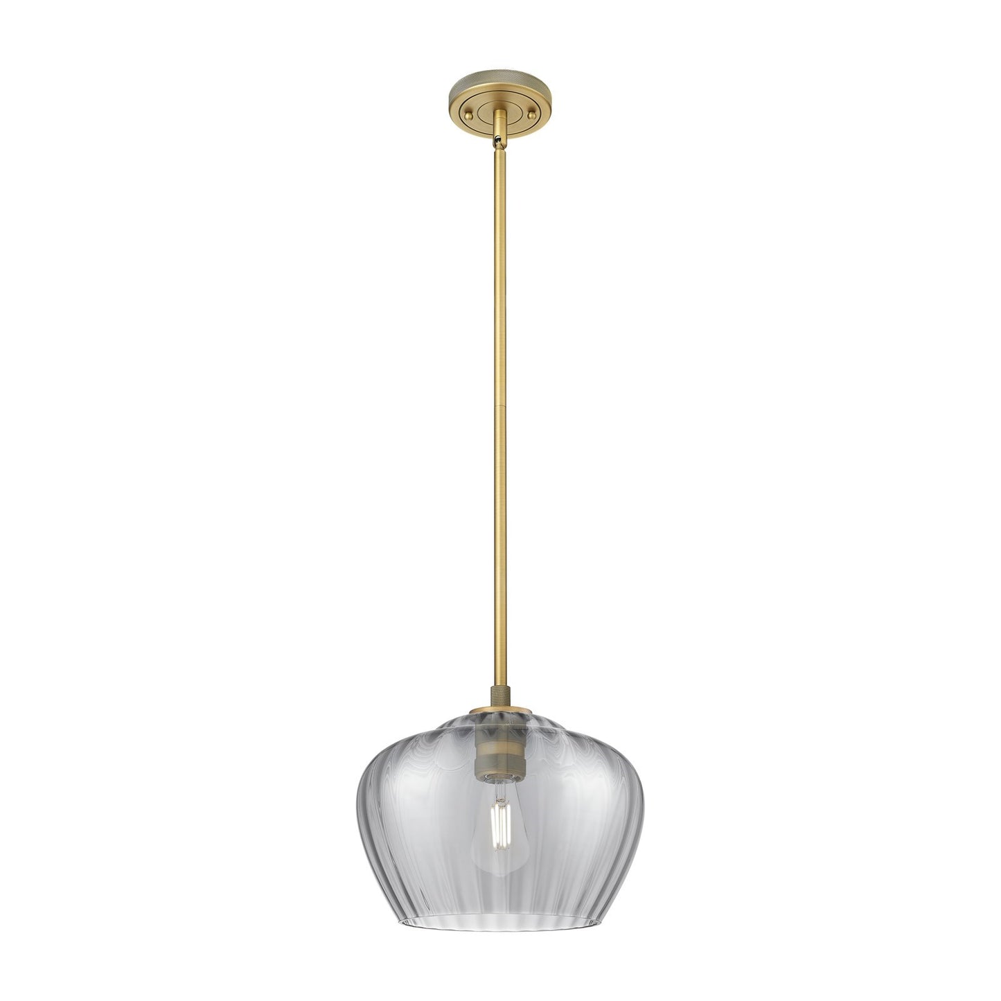 Innovations Fenton 11in 1-Light Pendant | Industrial Brushed Brass and Light Smoke Glass | Kitchen Island & Dining Room | Model 434-1S-BB-G93-L