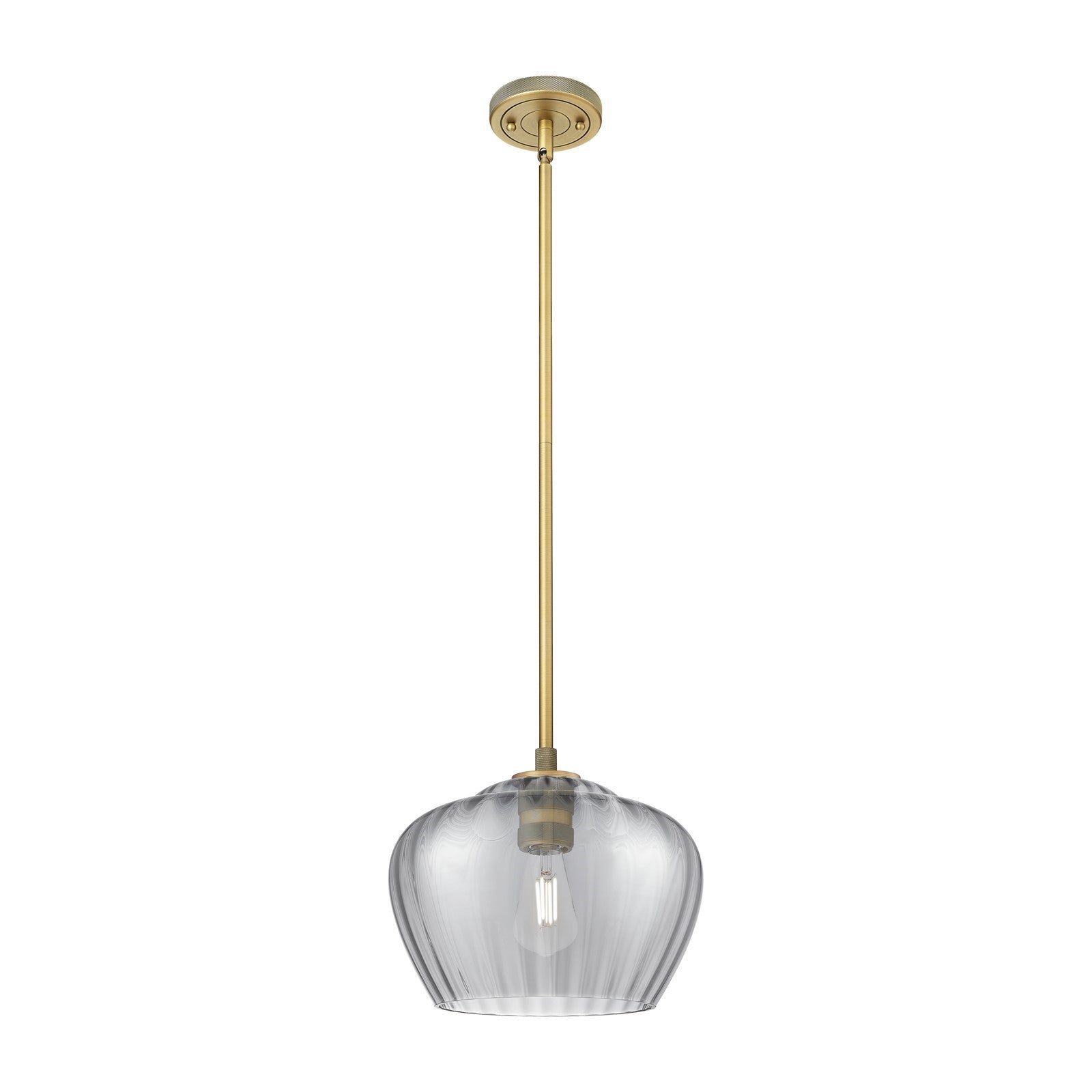 Innovations Fenton 11in 1-Light Pendant | Industrial Brushed Brass and Light Smoke Glass | Kitchen Island & Dining Room | Model 434-1S-BB-G93-L