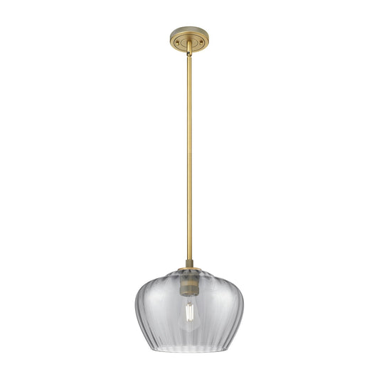 Innovations Fenton 11in 1-Light Pendant | Industrial Brushed Brass and Light Smoke Glass | Kitchen Island & Dining Room | Model 434-1S-BB-G93-L