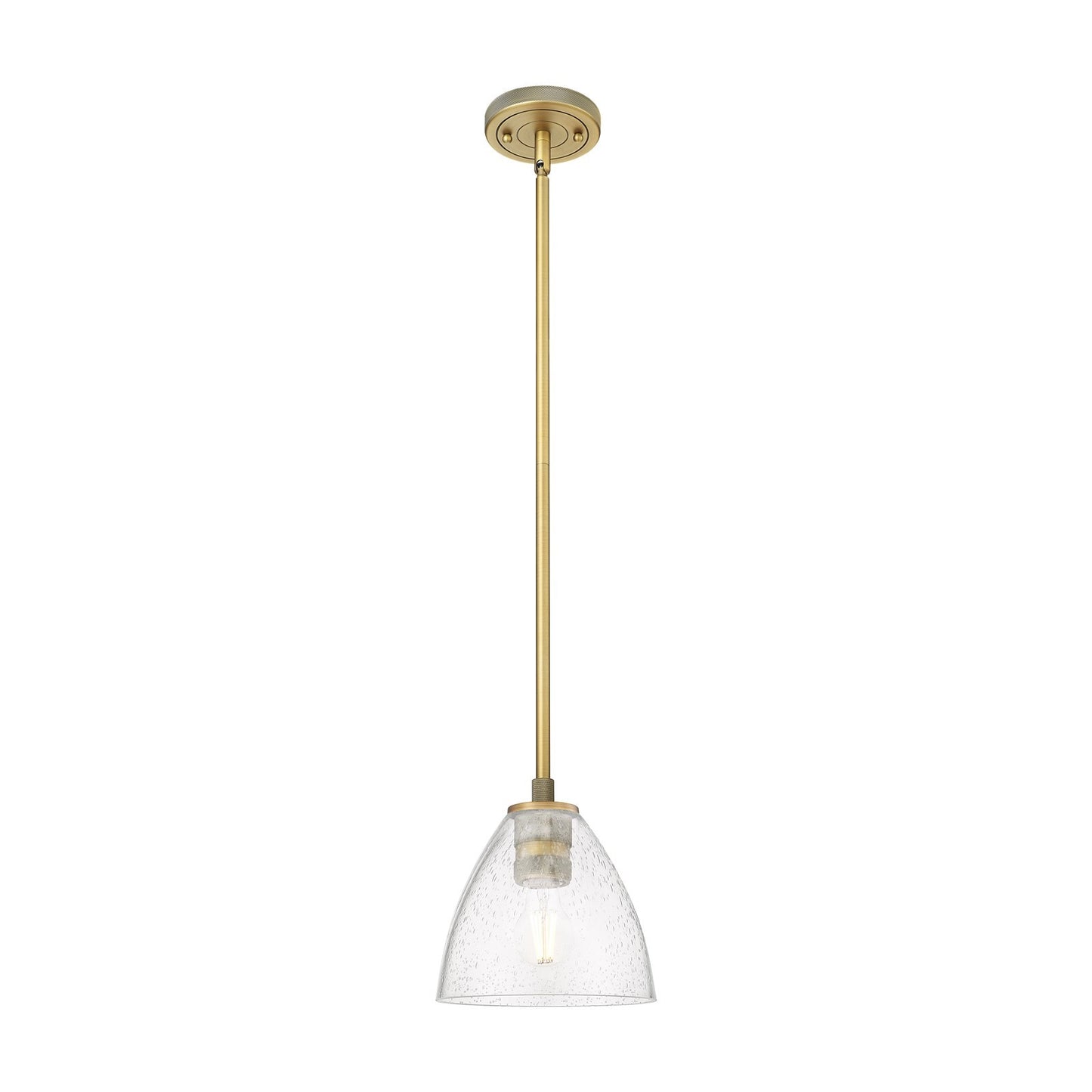 Innovations Bristol 7.5in 1-Light Pendant | Industrial Brushed Brass and Seedy Glass | Kitchen Island & Dining Room | Model 434-1S-BB-GBD-754