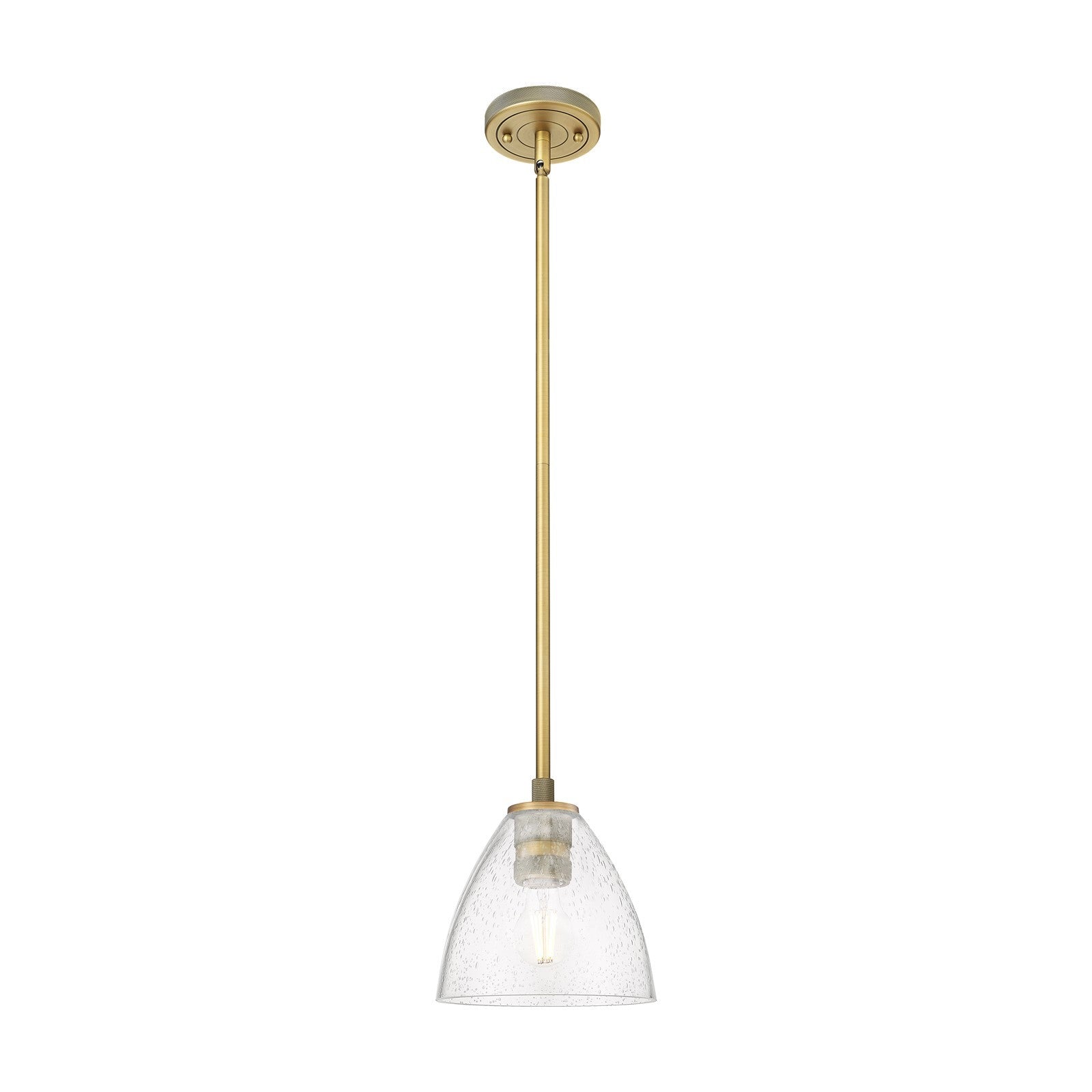 Innovations Bristol 7.5in 1-Light Pendant | Industrial Brushed Brass and Seedy Glass | Kitchen Island & Dining Room | Model 434-1S-BB-GBD-754