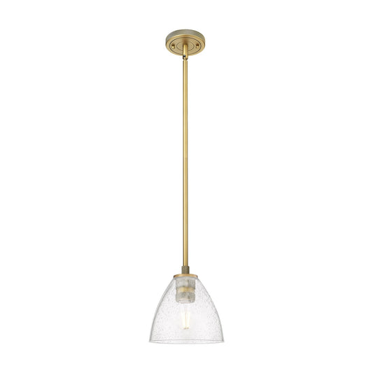 Innovations Bristol 7.5in 1-Light Pendant | Industrial Brushed Brass and Seedy Glass | Kitchen Island & Dining Room | Model 434-1S-BB-GBD-754