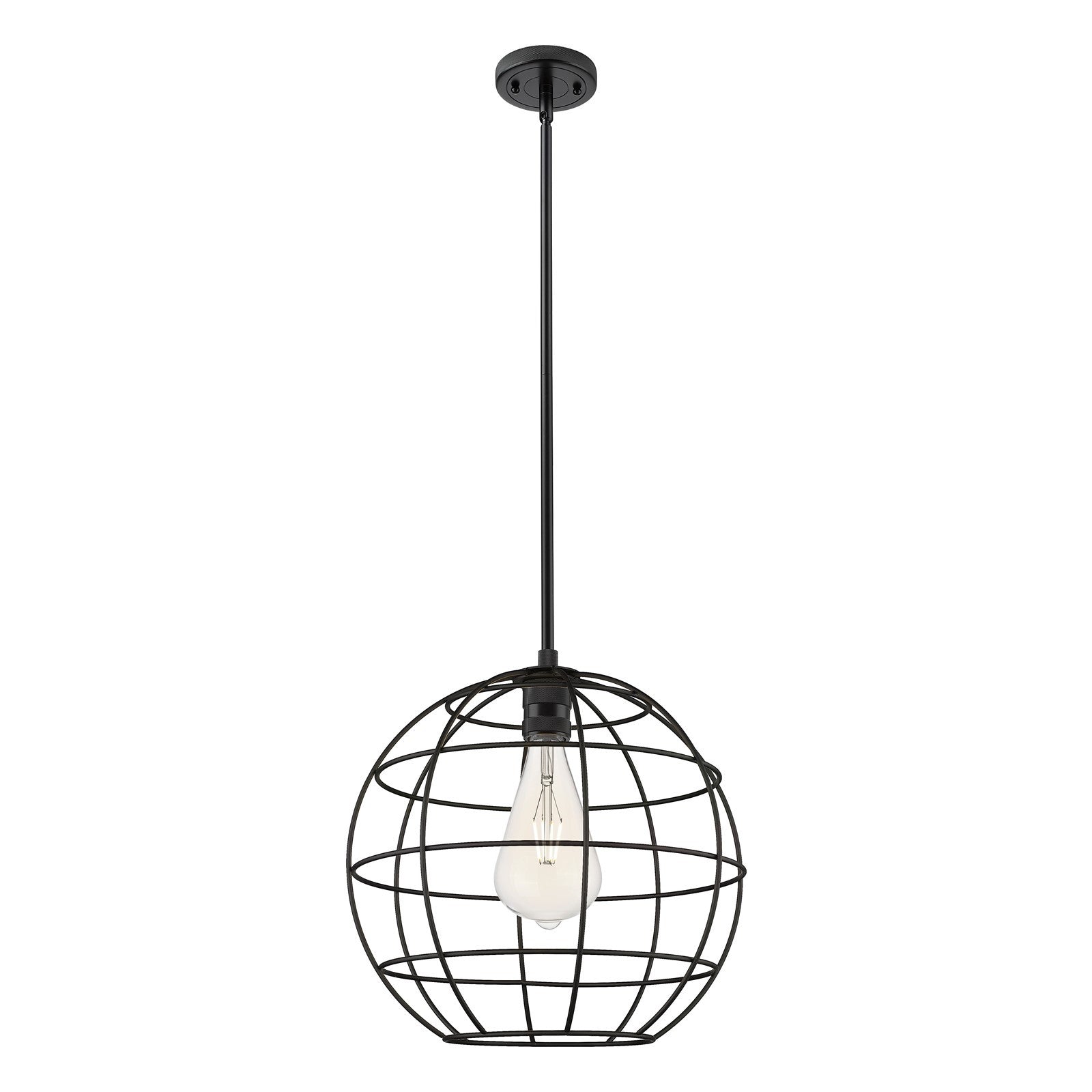Innovations Lake Placid 16in 1-Light Pendant | Industrial Matte Black Metal Globe | Kitchen Island & Dining Room | Model 434-1S-BK-CE-16-BK
