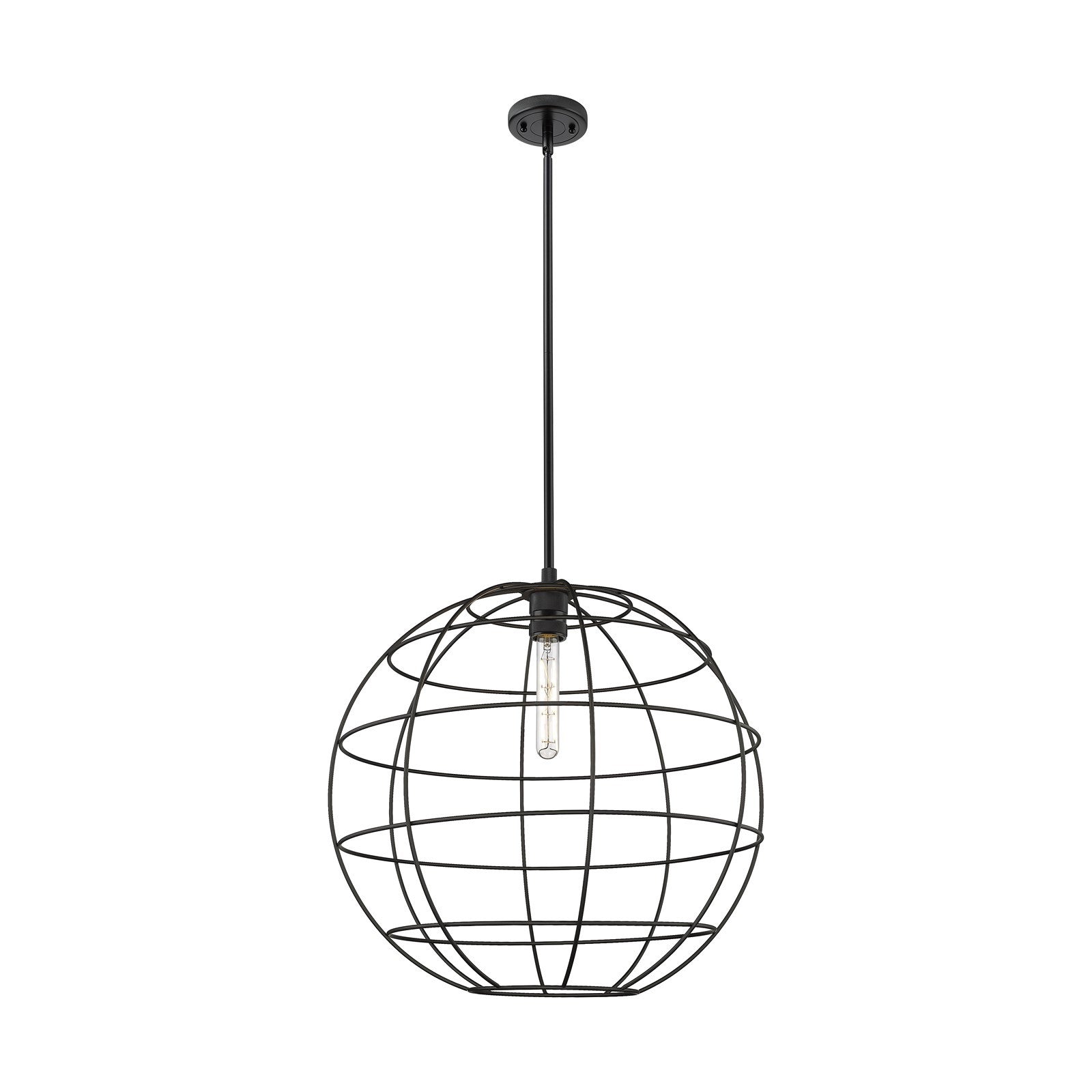 Innovations Lake Placid 22in 1-Light Pendant | Industrial Matte Black Metal Globe | Kitchen Island & Dining Room | Model 434-1S-BK-CE-22-BK