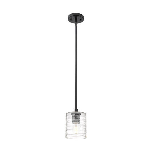 Innovations Cobbleskill 5in 1-Light Pendant | Industrial Matte Black and Deco Swirl Glass | Kitchen Island & Dining Room | Model 434-1S-BK-G1113