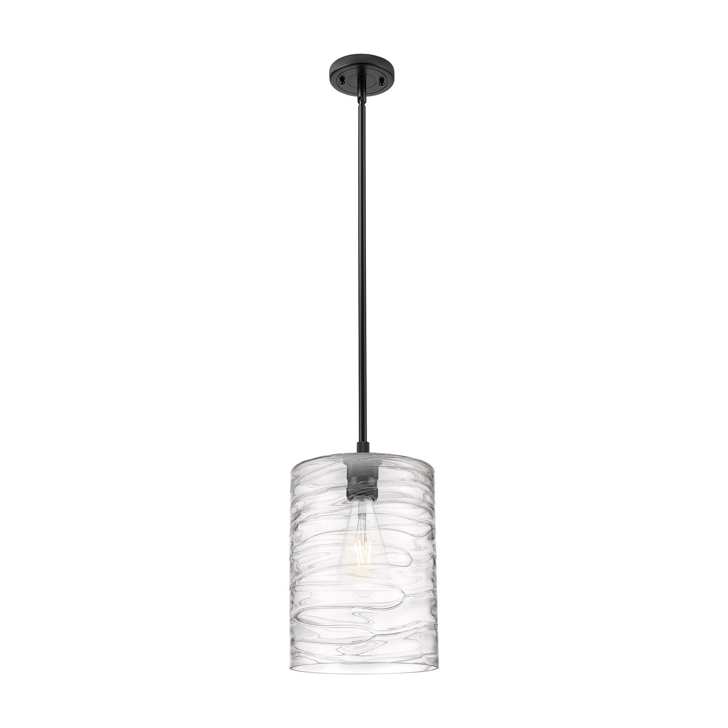 Innovations Cobbleskill 9in 1-Light Pendant | Industrial Matte Black and Deco Swirl Glass | Kitchen Island & Dining Room | Model 434-1S-BK-G1113-L