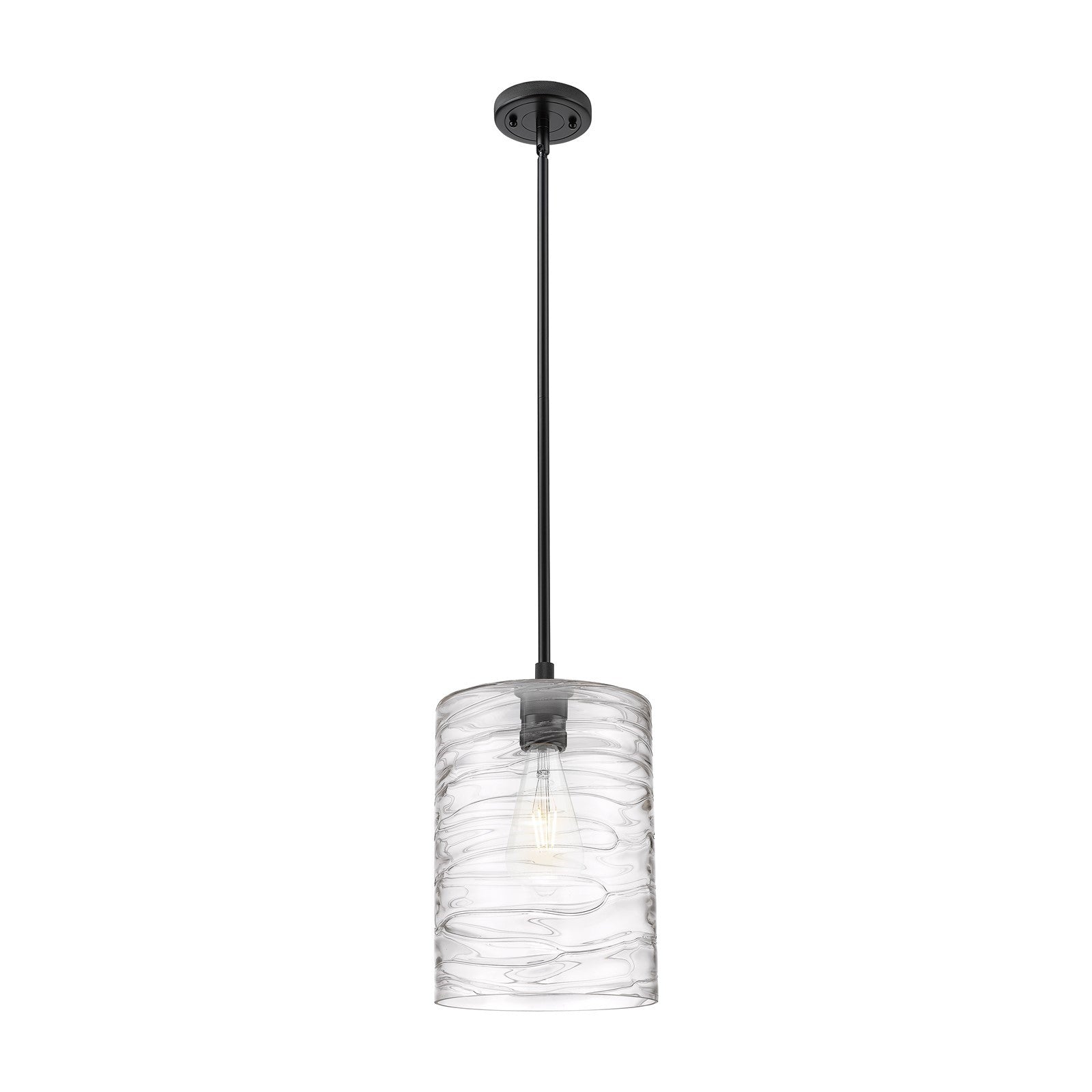 Innovations Cobbleskill 9in 1-Light Pendant | Industrial Matte Black and Deco Swirl Glass | Kitchen Island & Dining Room | Model 434-1S-BK-G1113-L