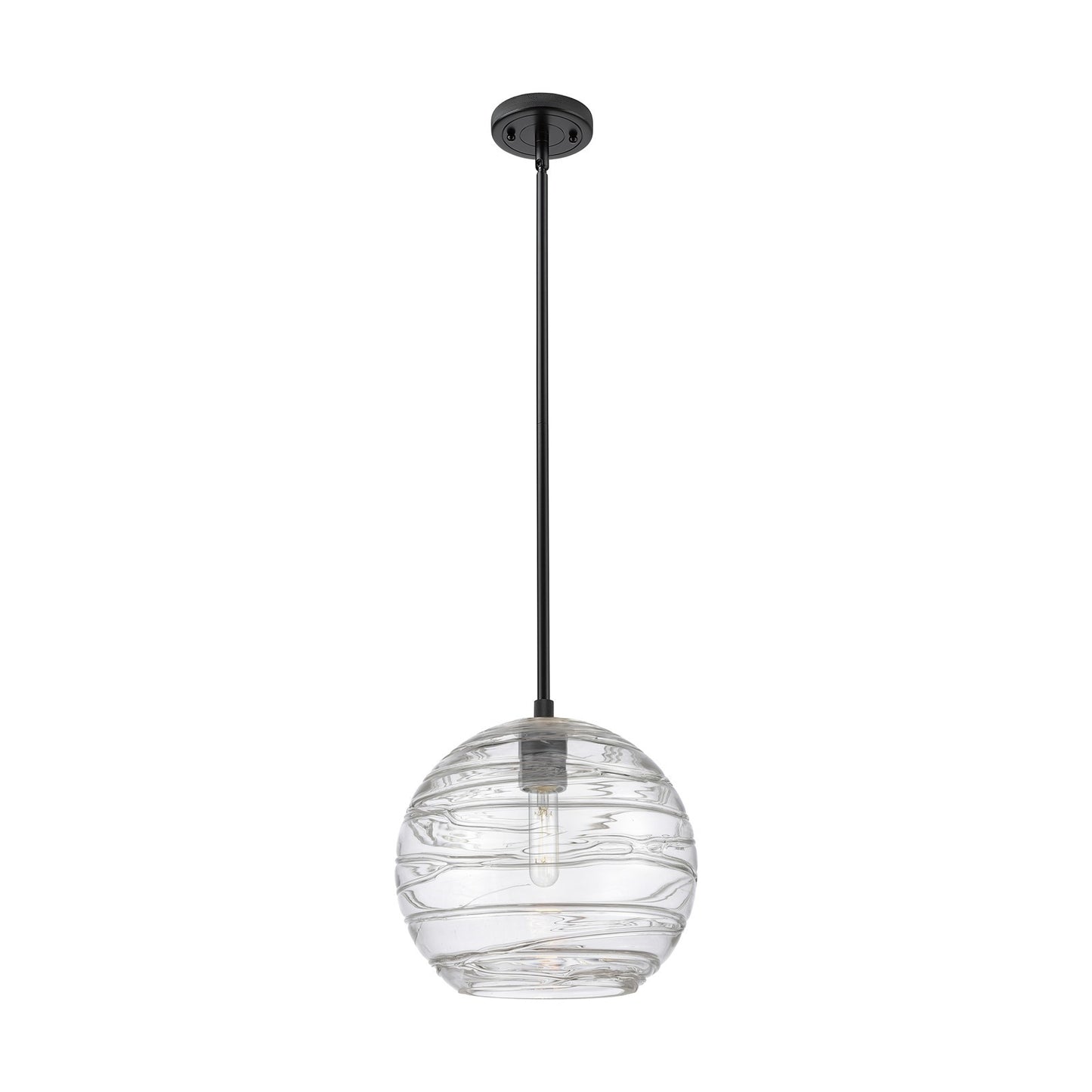 Innovations Crown Point 10in 1-Light Pendant | Industrial Matte Black and Clear Deco Swirl Glass | Kitchen Island | Model 434-1S-BK-G1213-10CL