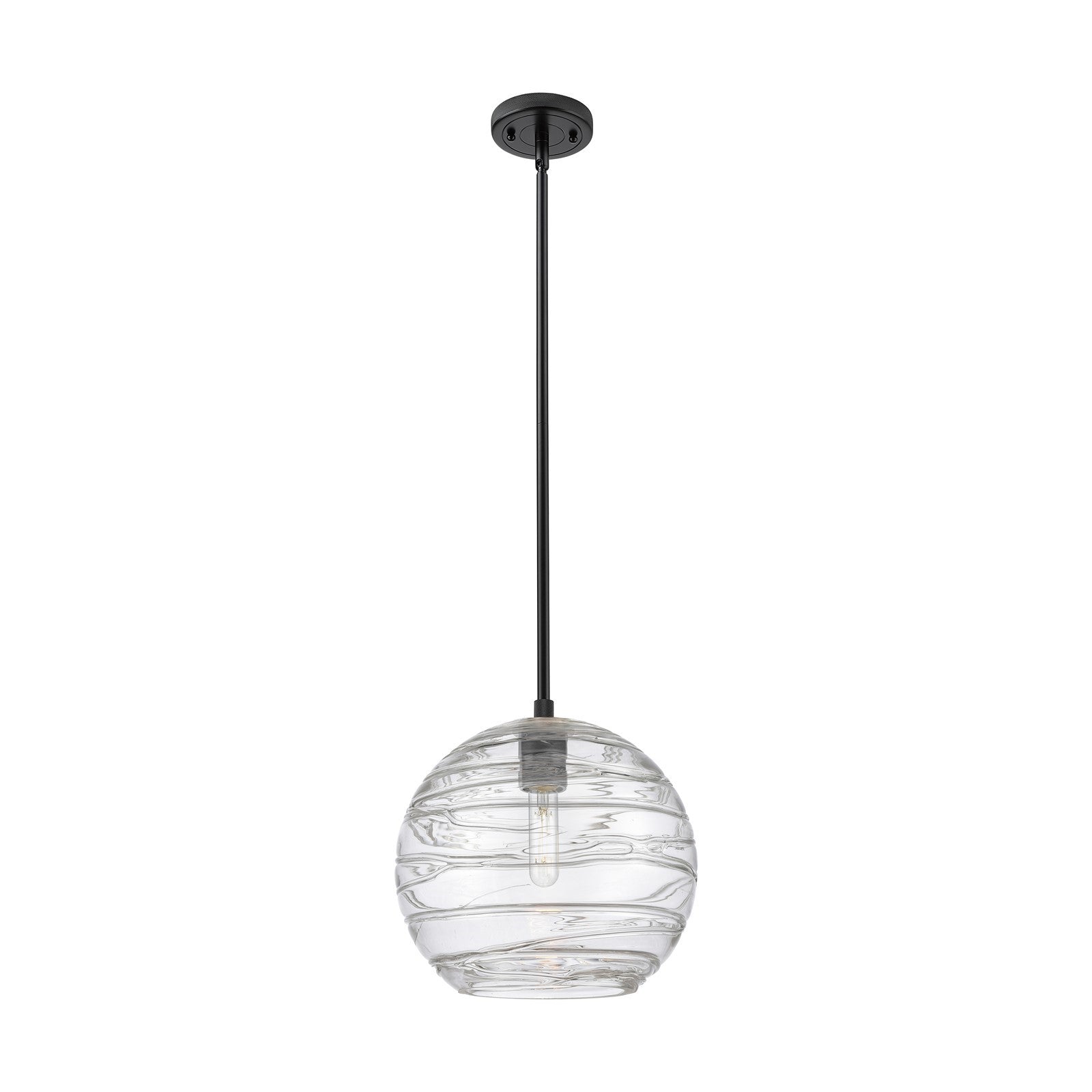 Innovations Crown Point 10in 1-Light Pendant | Industrial Matte Black and Clear Deco Swirl Glass | Kitchen Island | Model 434-1S-BK-G1213-10CL
