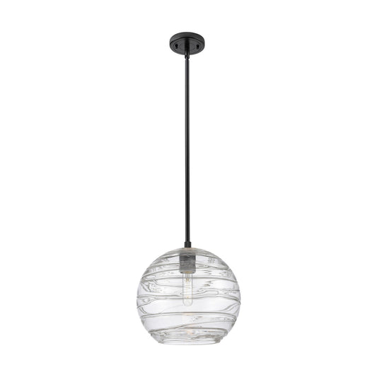 Innovations Crown Point 10in 1-Light Pendant | Industrial Matte Black and Clear Deco Swirl Glass | Kitchen Island | Model 434-1S-BK-G1213-10CL
