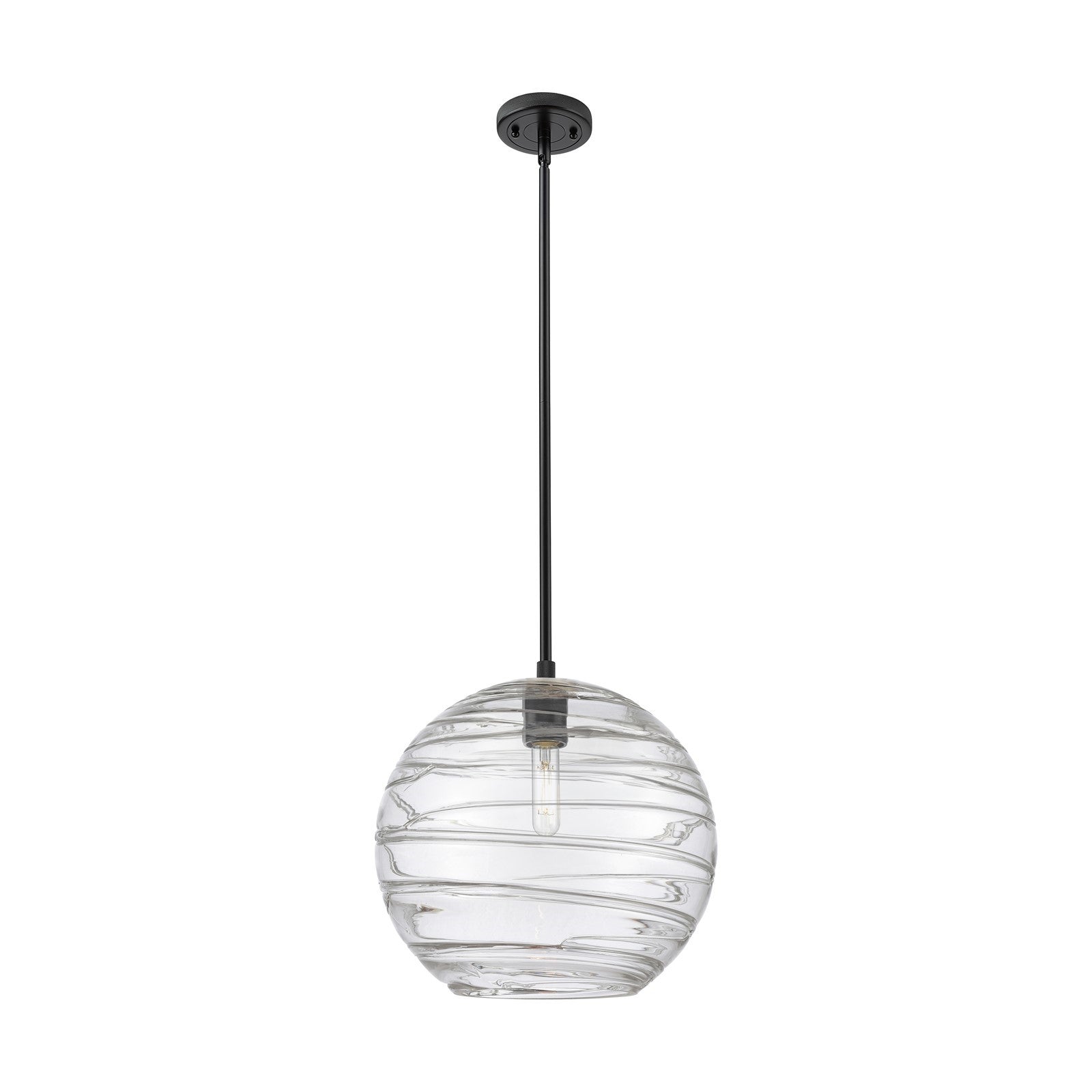 Innovations Crown Point 12in 1-Light Pendant | Industrial Matte Black and Clear Deco Swirl Glass | Kitchen Island | Model 434-1S-BK-G1213-12CL