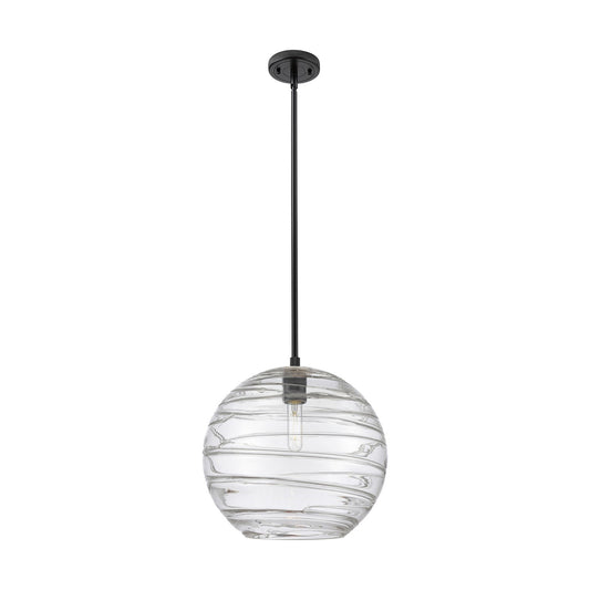 Innovations Crown Point 12in 1-Light Pendant | Industrial Matte Black and Clear Deco Swirl Glass | Kitchen Island | Model 434-1S-BK-G1213-12CL
