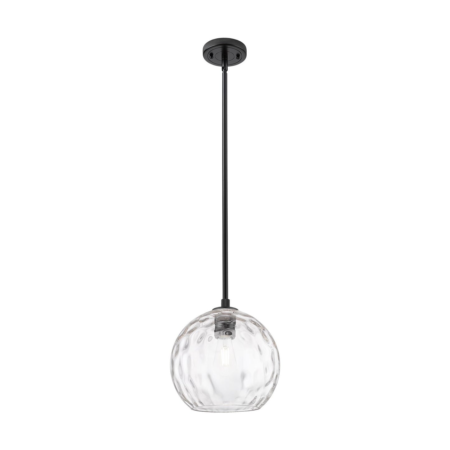 Innovations Athens Water Glass 10in 1-Light Pendant | Industrial Matte Black and Clear Glass | Kitchen Island & Dining | Model 434-1S-BK-G1215-10