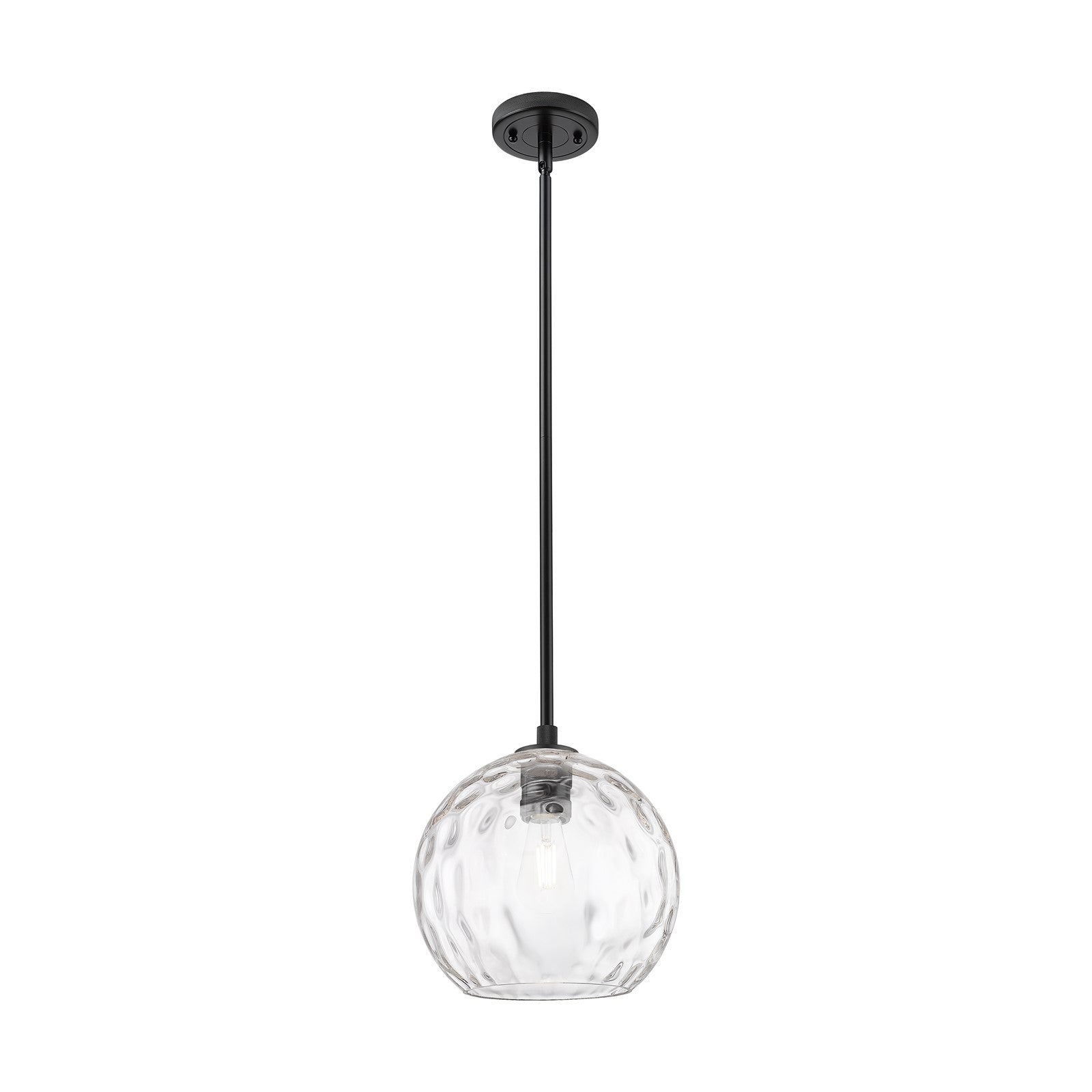 Innovations Athens Water Glass 10in 1-Light Pendant | Industrial Matte Black and Clear Glass | Kitchen Island & Dining | Model 434-1S-BK-G1215-10