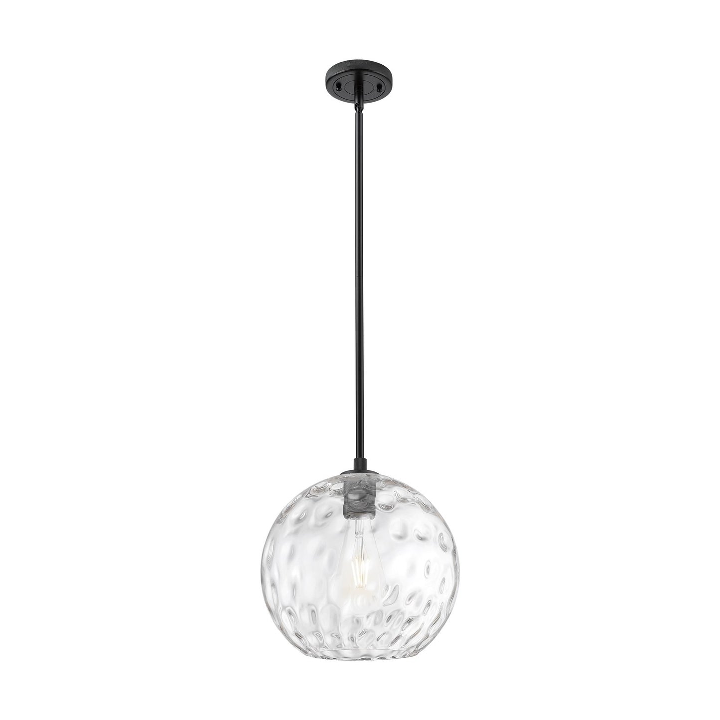 Innovations Athens Water Glass 12in 1-Light Pendant | Industrial Matte Black and Clear Glass | Kitchen Island & Dining | Model 434-1S-BK-G1215-12
