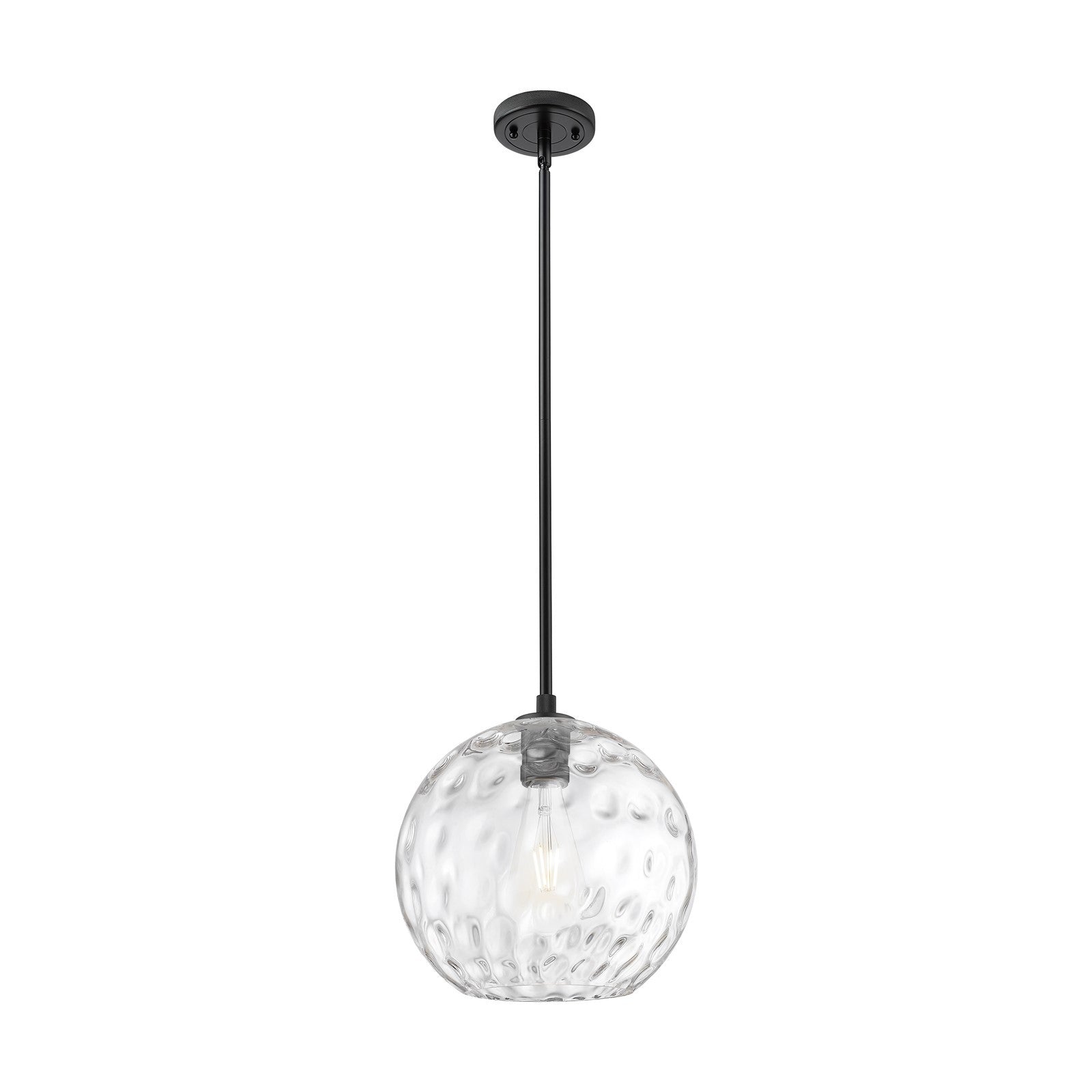 Innovations Athens Water Glass 12in 1-Light Pendant | Industrial Matte Black and Clear Glass | Kitchen Island & Dining | Model 434-1S-BK-G1215-12