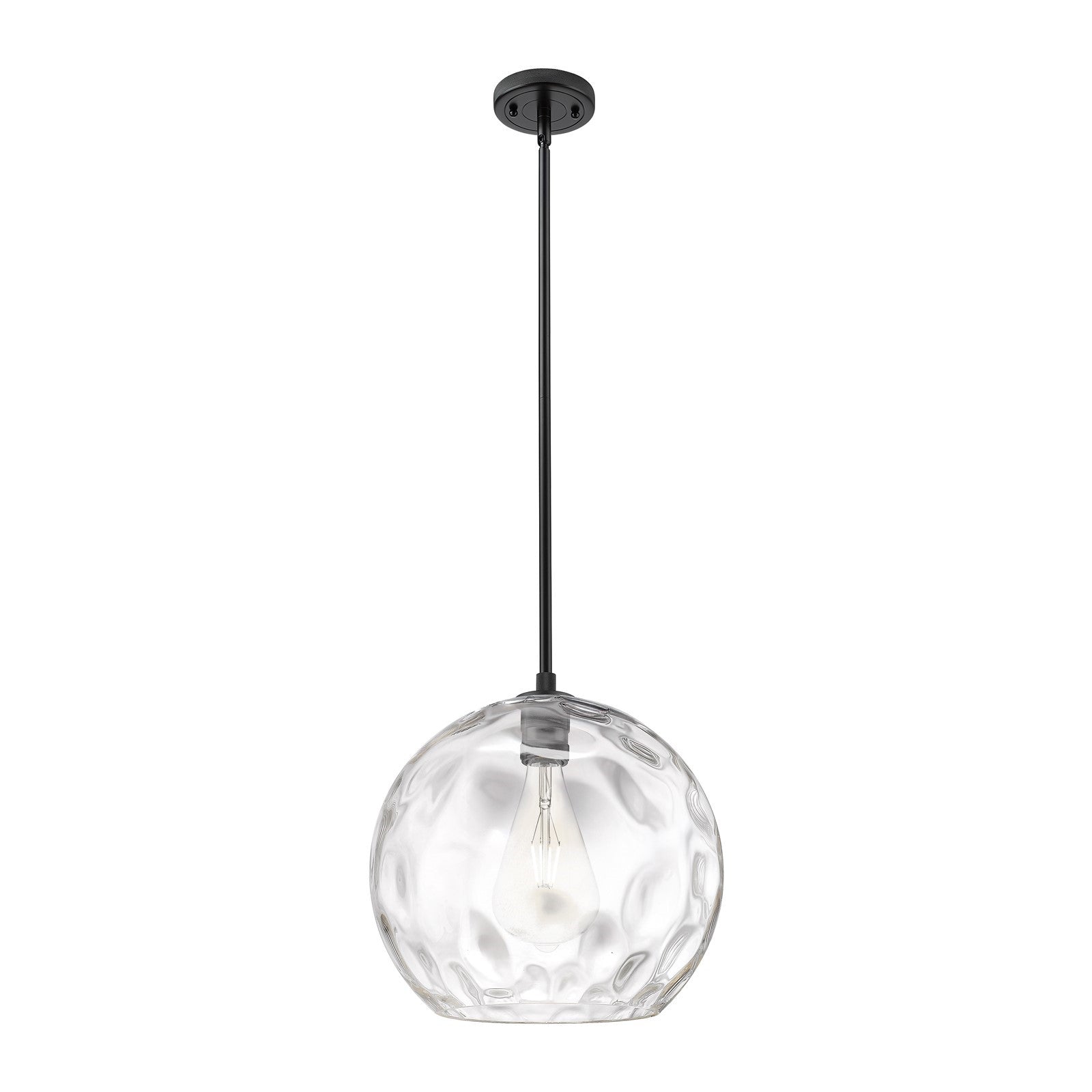 Innovations Athens Water Glass 13in 1-Light Pendant | Industrial Matte Black and Clear Glass | Kitchen Island & Dining | Model 434-1S-BK-G1215-14
