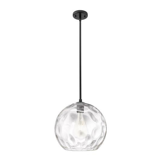 Innovations Athens Water Glass 13in 1-Light Pendant | Industrial Matte Black and Clear Glass | Kitchen Island & Dining | Model 434-1S-BK-G1215-14