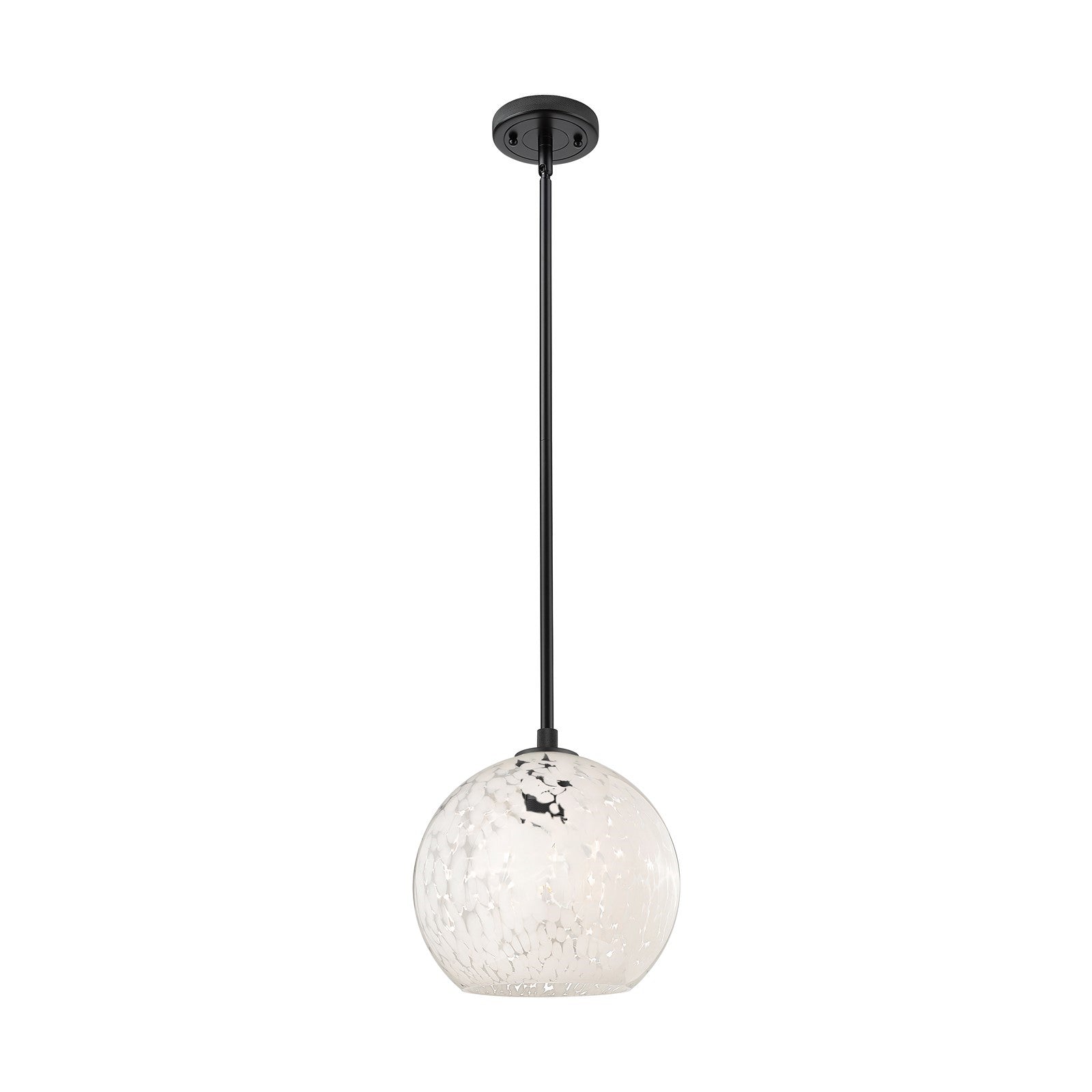 Innovations White Mouchette 10in 1-Light Pendant | Industrial Matte Black and White Glass | Kitchen Island & Dining Room | Model 434-1S-BK-G1216-10WM