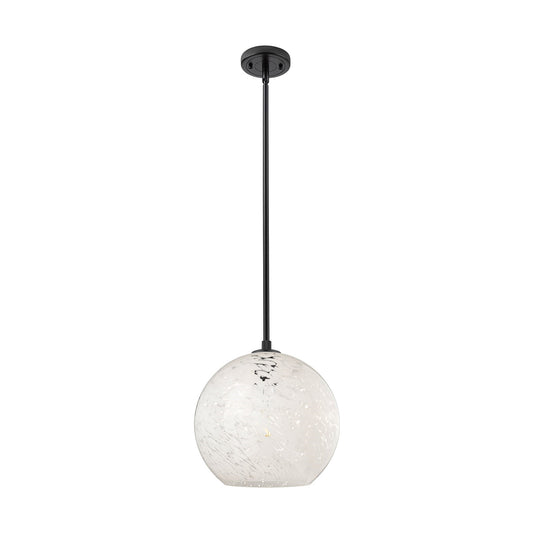 Innovations White Mouchette 12in 1-Light Pendant | Industrial Matte Black and White Glass | Kitchen Island & Dining Room | Model 434-1S-BK-G1216-12WM