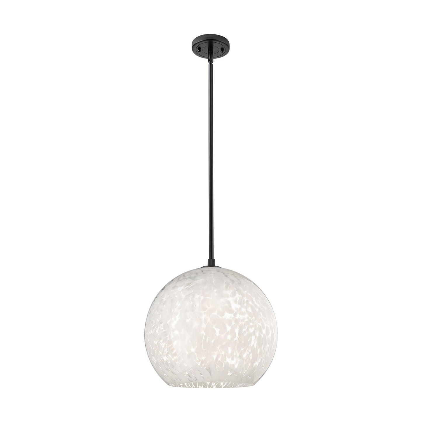 Innovations White Mouchette 13.75in 1-Light Pendant | Industrial Matte Black and White Glass | Kitchen Island & Dining | Model 434-1S-BK-G1216-14WM