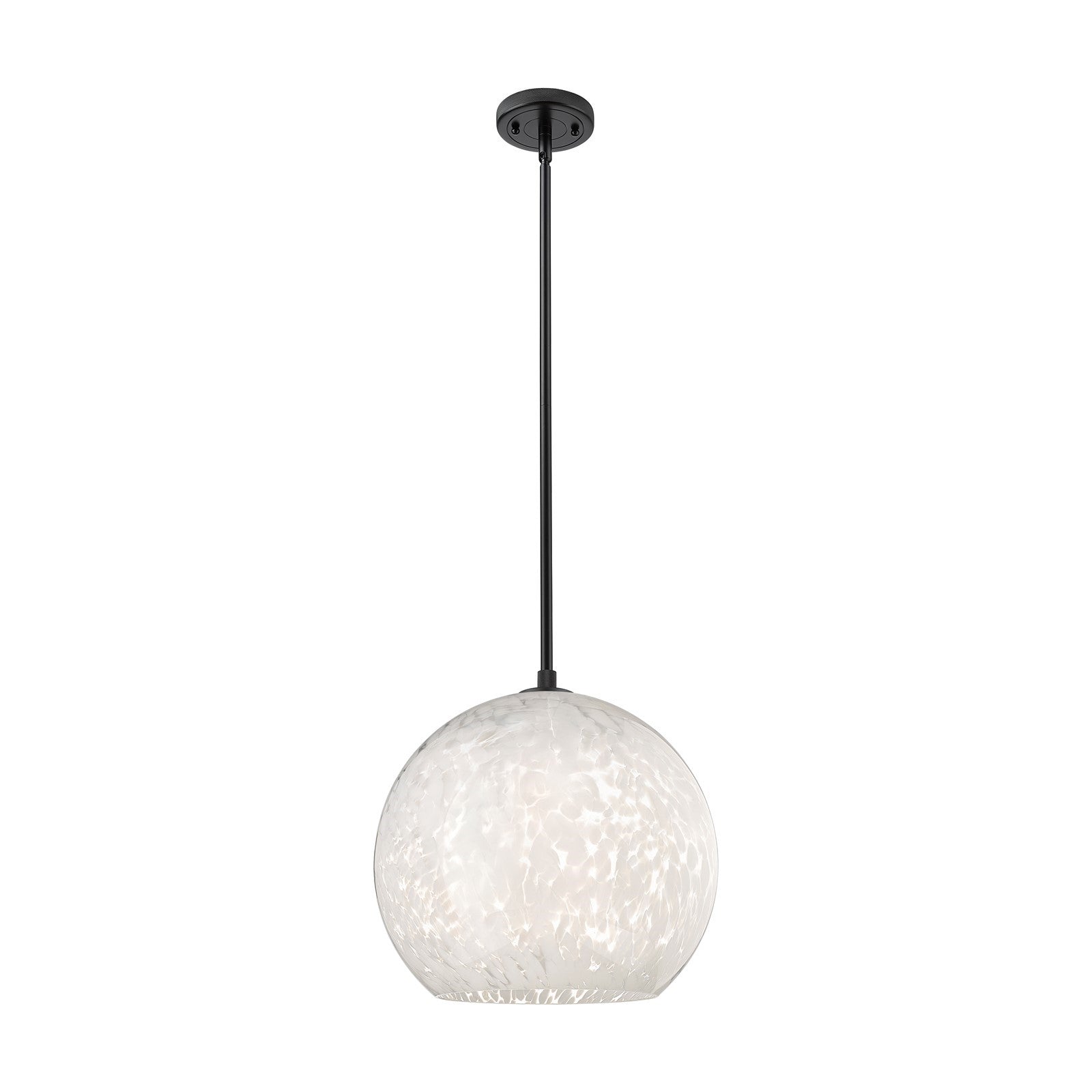 Innovations White Mouchette 13.75in 1-Light Pendant | Industrial Matte Black and White Glass | Kitchen Island & Dining | Model 434-1S-BK-G1216-14WM
