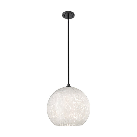 Innovations White Mouchette 13.75in 1-Light Pendant | Industrial Matte Black and White Glass | Kitchen Island & Dining | Model 434-1S-BK-G1216-14WM