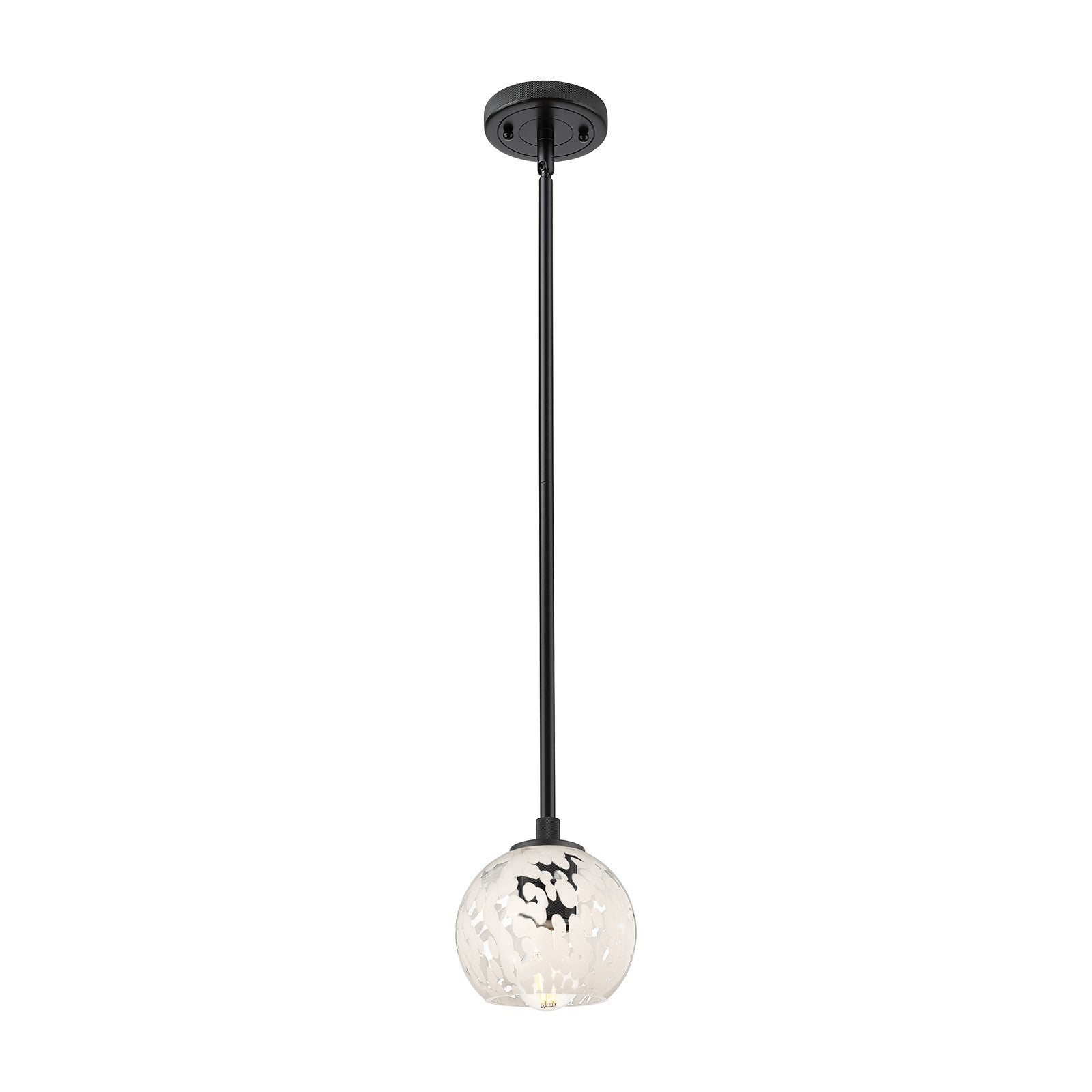 Innovations White Mouchette 6in 1-Light Pendant | Industrial Matte Black and White Glass | Kitchen Island & Dining Room | Model 434-1S-BK-G1216-6WM