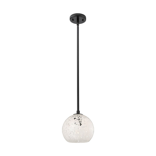 Innovations White Mouchette 8in 1-Light Pendant | Industrial Matte Black and White Glass | Kitchen Island & Dining Room | Model 434-1S-BK-G1216-8WM