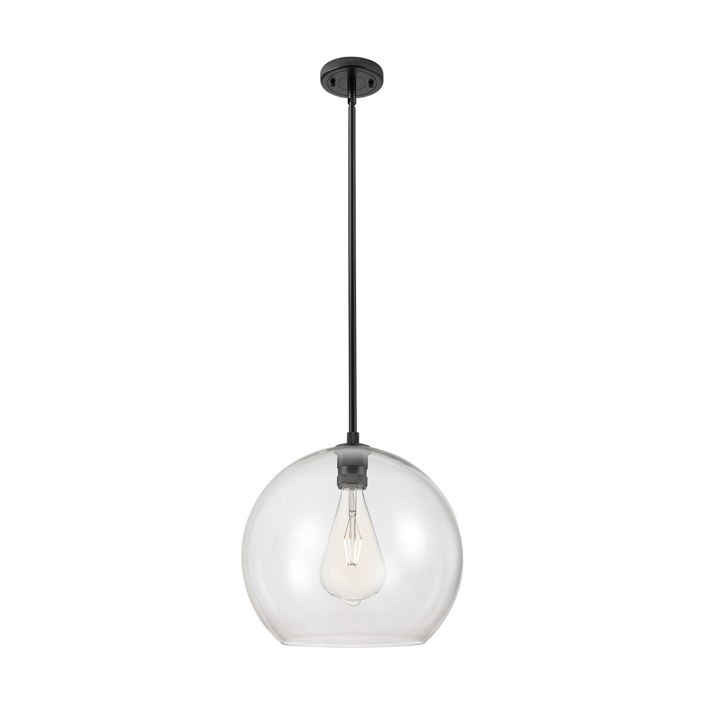 Innovations Astor 14in 1-Light Pendant | Industrial Matte Black and Clear Glass | Kitchen Island & Dining Room | Model 434-1S-BK-G122-14