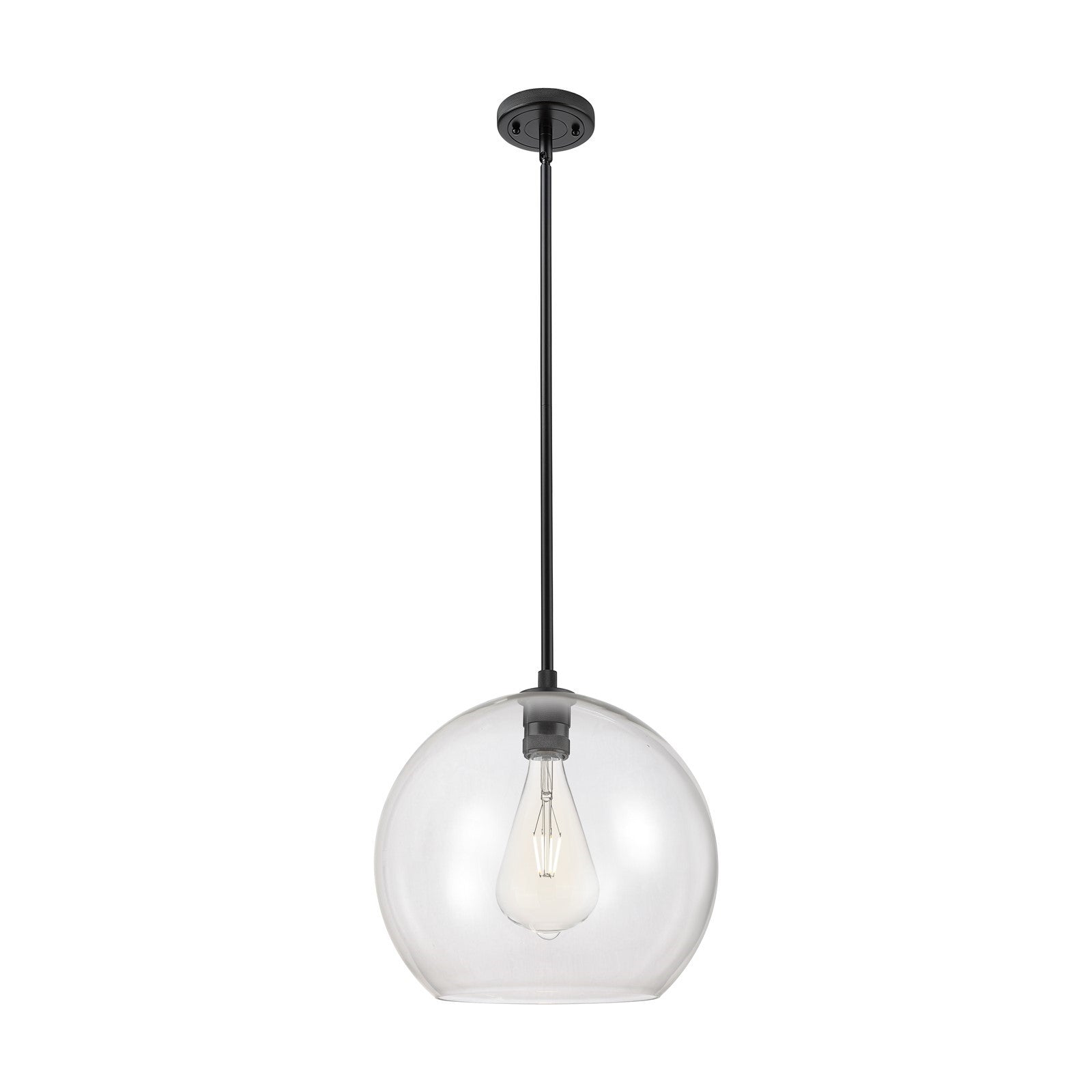 Innovations Astor 14in 1-Light Pendant | Industrial Matte Black and Clear Glass | Kitchen Island & Dining Room | Model 434-1S-BK-G122-14
