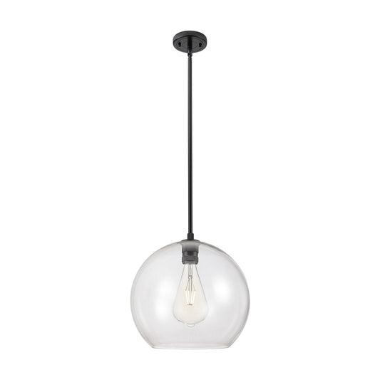 Innovations Astor 14in 1-Light Pendant | Industrial Matte Black and Clear Glass | Kitchen Island & Dining Room | Model 434-1S-BK-G122-14