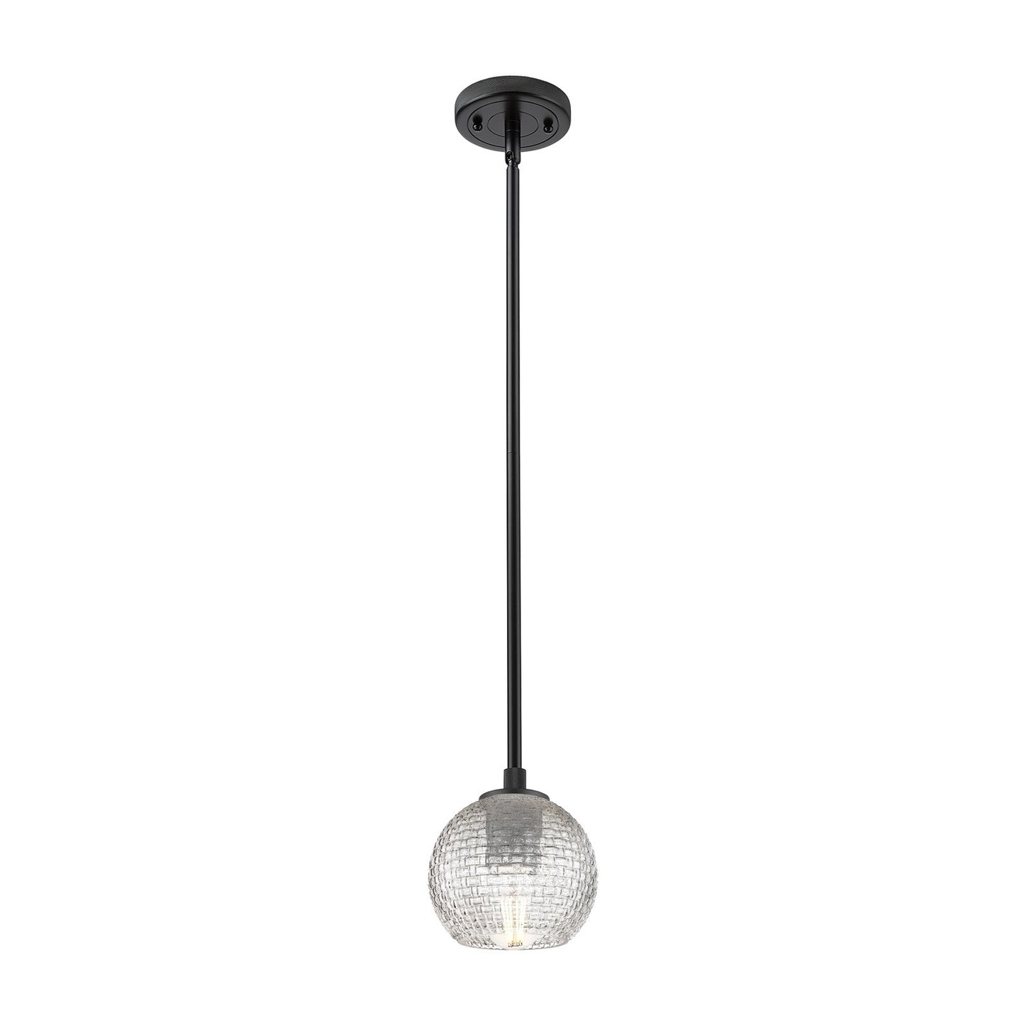 Innovations Athens 6in 1-Light Pendant | Industrial Matte Black and Clear Basket Weave Glass | Kitchen Island & Dining | Model 434-1S-BK-G122C-6CL