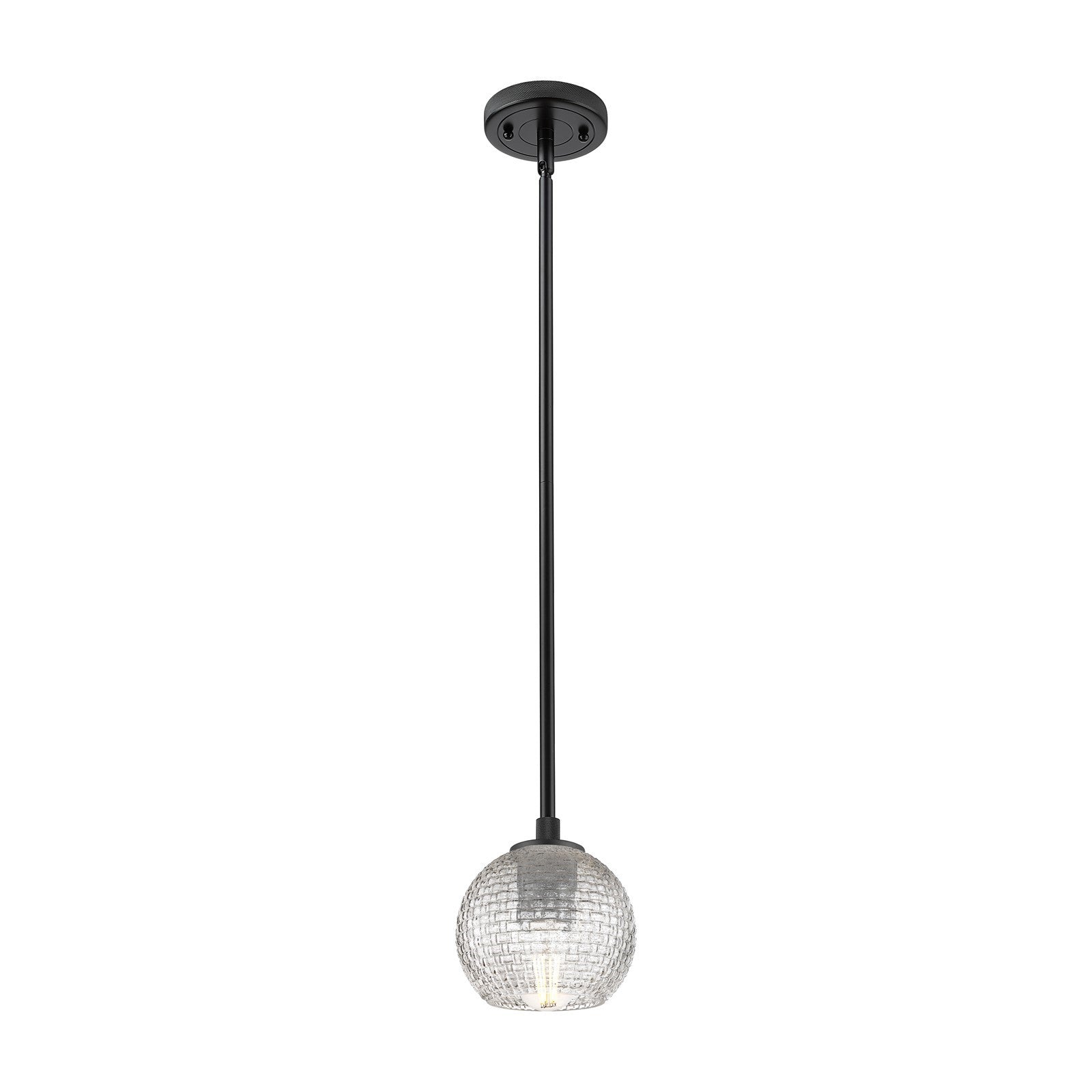 Innovations Athens 6in 1-Light Pendant | Industrial Matte Black and Clear Basket Weave Glass | Kitchen Island & Dining | Model 434-1S-BK-G122C-6CL