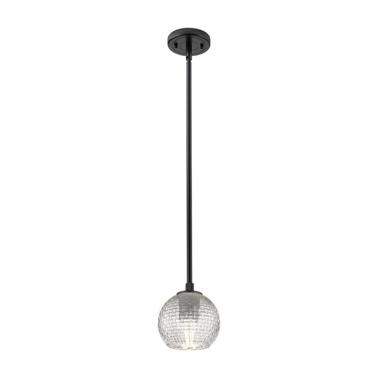 Innovations Athens 6in 1-Light Pendant | Industrial Matte Black and Clear Basket Weave Glass | Kitchen Island & Dining | Model 434-1S-BK-G122C-6CL
