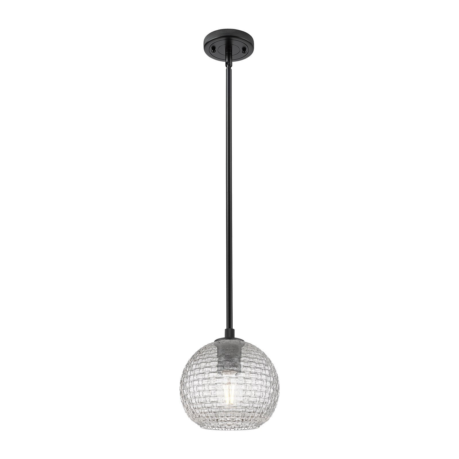 Innovations Athens 8in 1-Light Pendant | Industrial Matte Black and Clear Basket Weave Glass | Kitchen Island & Dining | Model 434-1S-BK-G122C-8CL