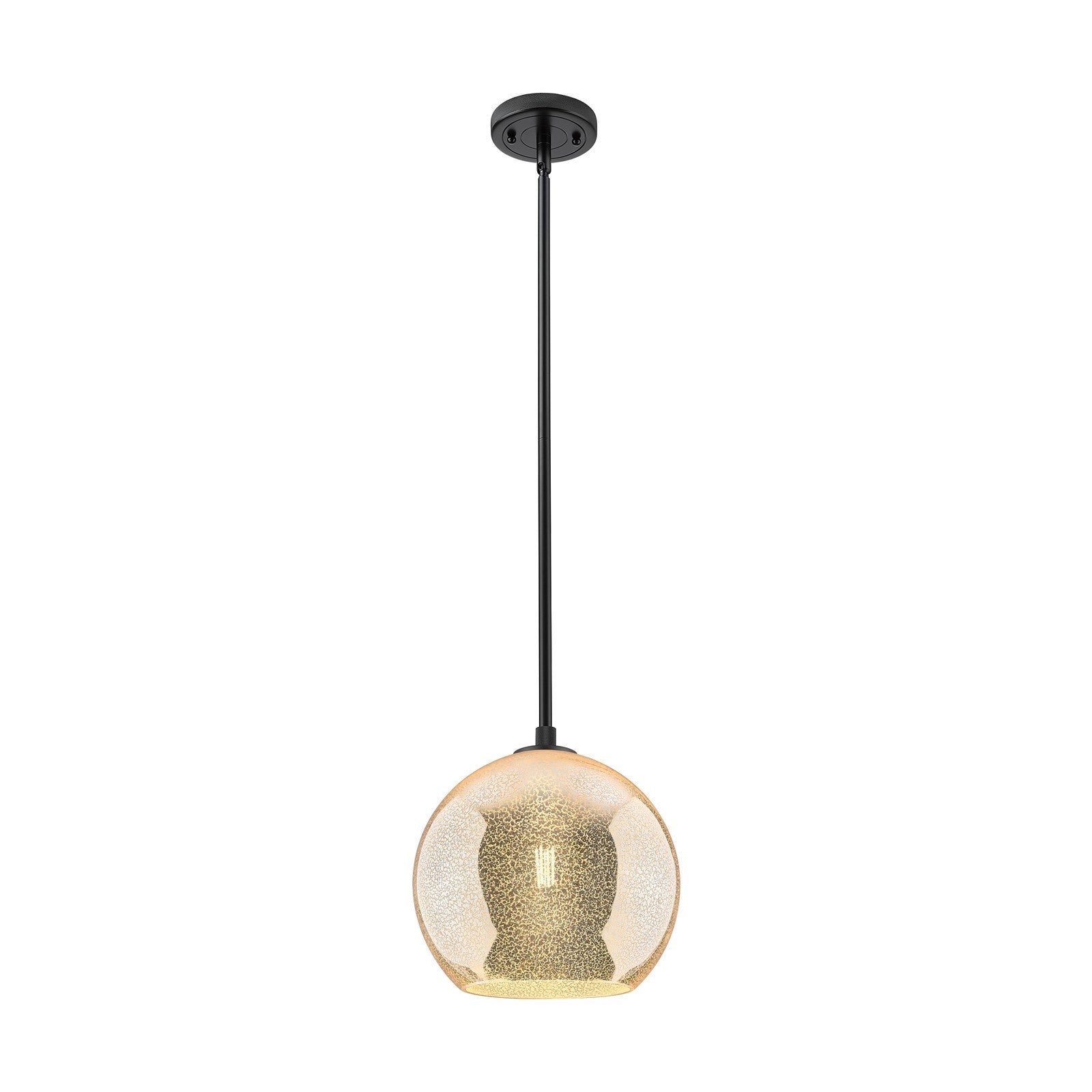 Innovations Athens 10in 1-Light Pendant | Industrial Matte Black and Mercury Glass | Kitchen Island & Dining Room | Model 434-1S-BK-G128-10