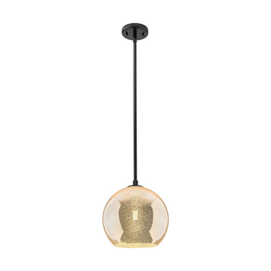 Innovations Athens 10in 1-Light Pendant | Industrial Matte Black and Mercury Glass | Kitchen Island & Dining Room | Model 434-1S-BK-G128-10