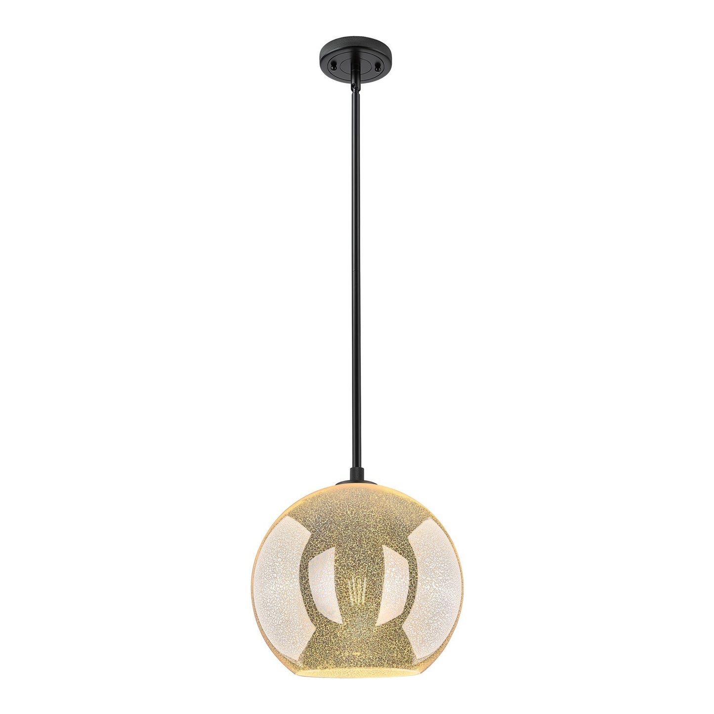 Innovations Athens 12in 1-Light Pendant | Industrial Matte Black and Mercury Glass | Kitchen Island & Dining Room | Model 434-1S-BK-G128-12