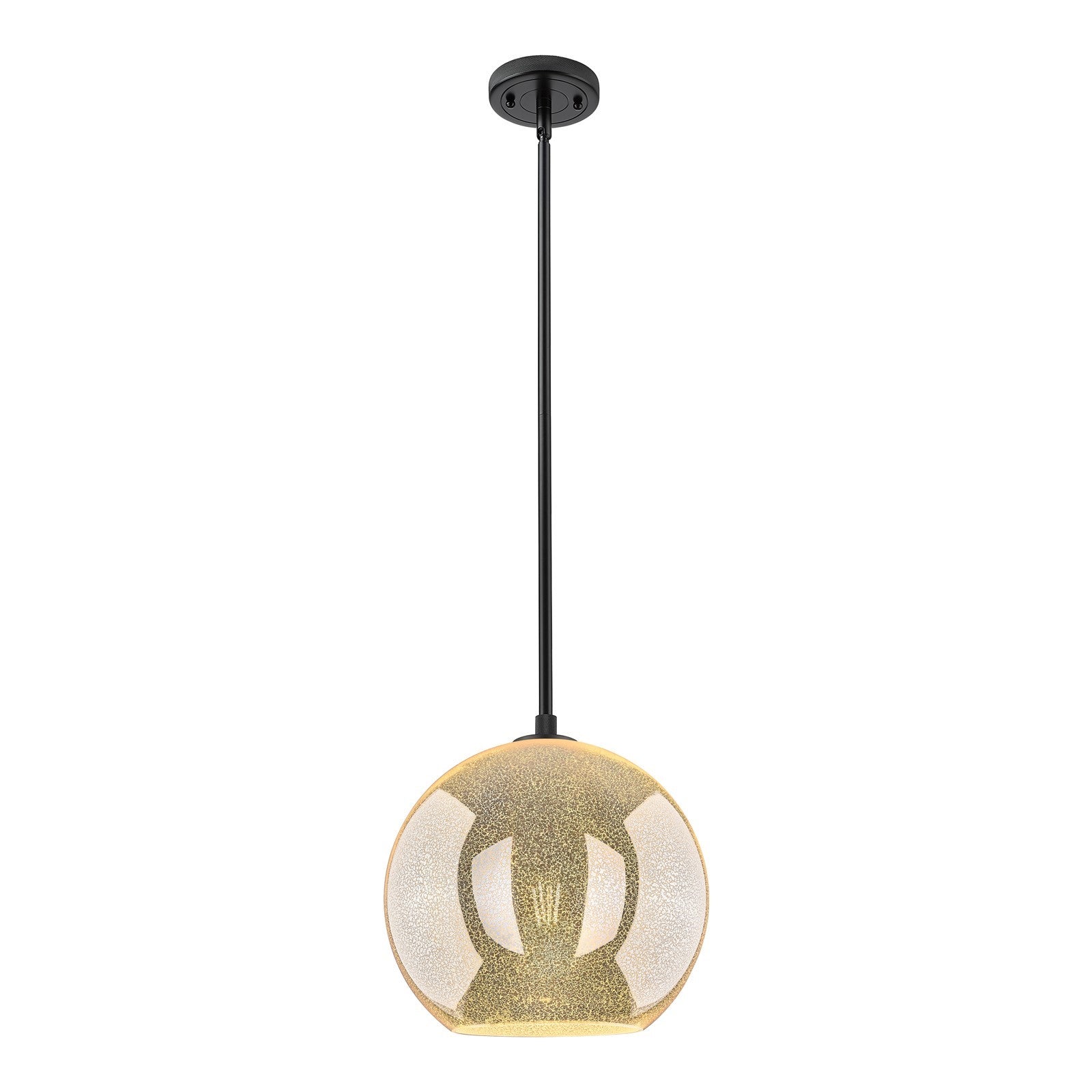 Innovations Athens 12in 1-Light Pendant | Industrial Matte Black and Mercury Glass | Kitchen Island & Dining Room | Model 434-1S-BK-G128-12