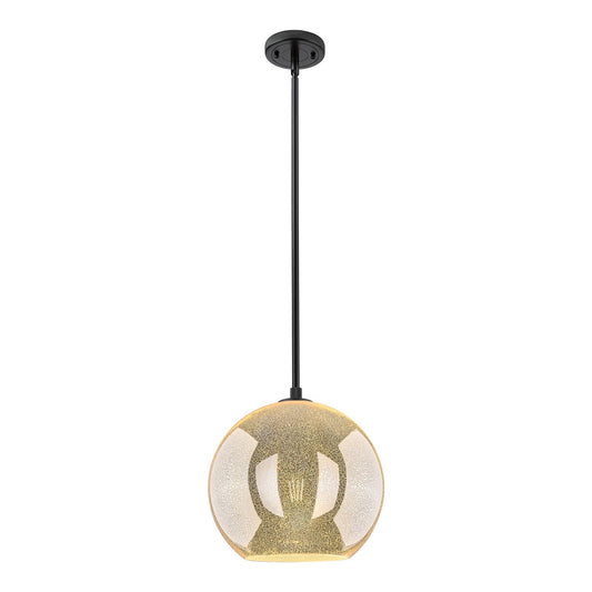 Innovations Athens 12in 1-Light Pendant | Industrial Matte Black and Mercury Glass | Kitchen Island & Dining Room | Model 434-1S-BK-G128-12