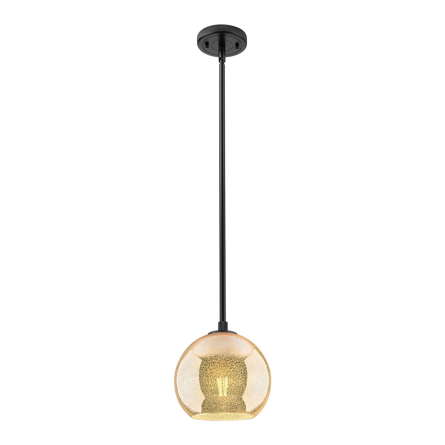 Innovations Athens 8in 1-Light Pendant | Industrial Matte Black and Mercury Glass | Kitchen Island & Dining Room | Model 434-1S-BK-G128-8