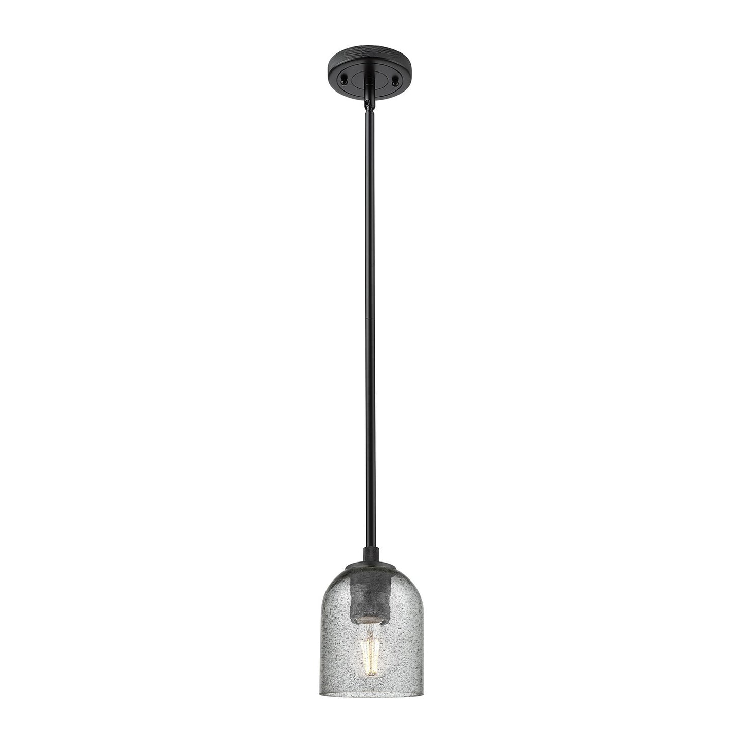 Innovations Caledonia 5in 1-Light Pendant | Industrial Matte Black and Charcoal Glass | Kitchen Island & Dining Room | Model 434-1S-BK-G257