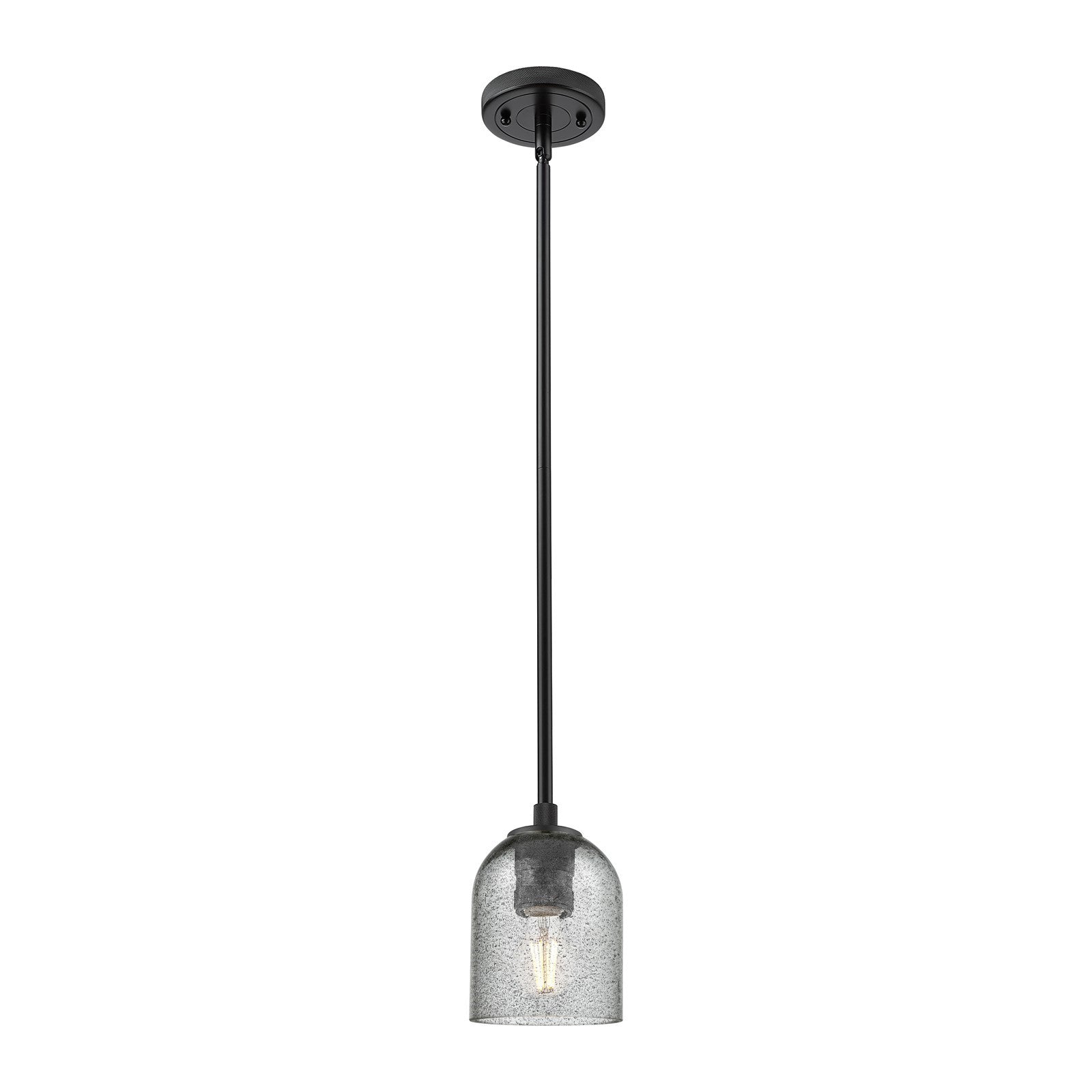 Innovations Caledonia 5in 1-Light Pendant | Industrial Matte Black and Charcoal Glass | Kitchen Island & Dining Room | Model 434-1S-BK-G257