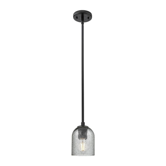Innovations Caledonia 5in 1-Light Pendant | Industrial Matte Black and Charcoal Glass | Kitchen Island & Dining Room | Model 434-1S-BK-G257
