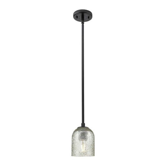 Innovations Caledonia 5in 1-Light Pendant | Industrial Matte Black and Mica Glass | Kitchen Island & Dining Room | Model 434-1S-BK-G259